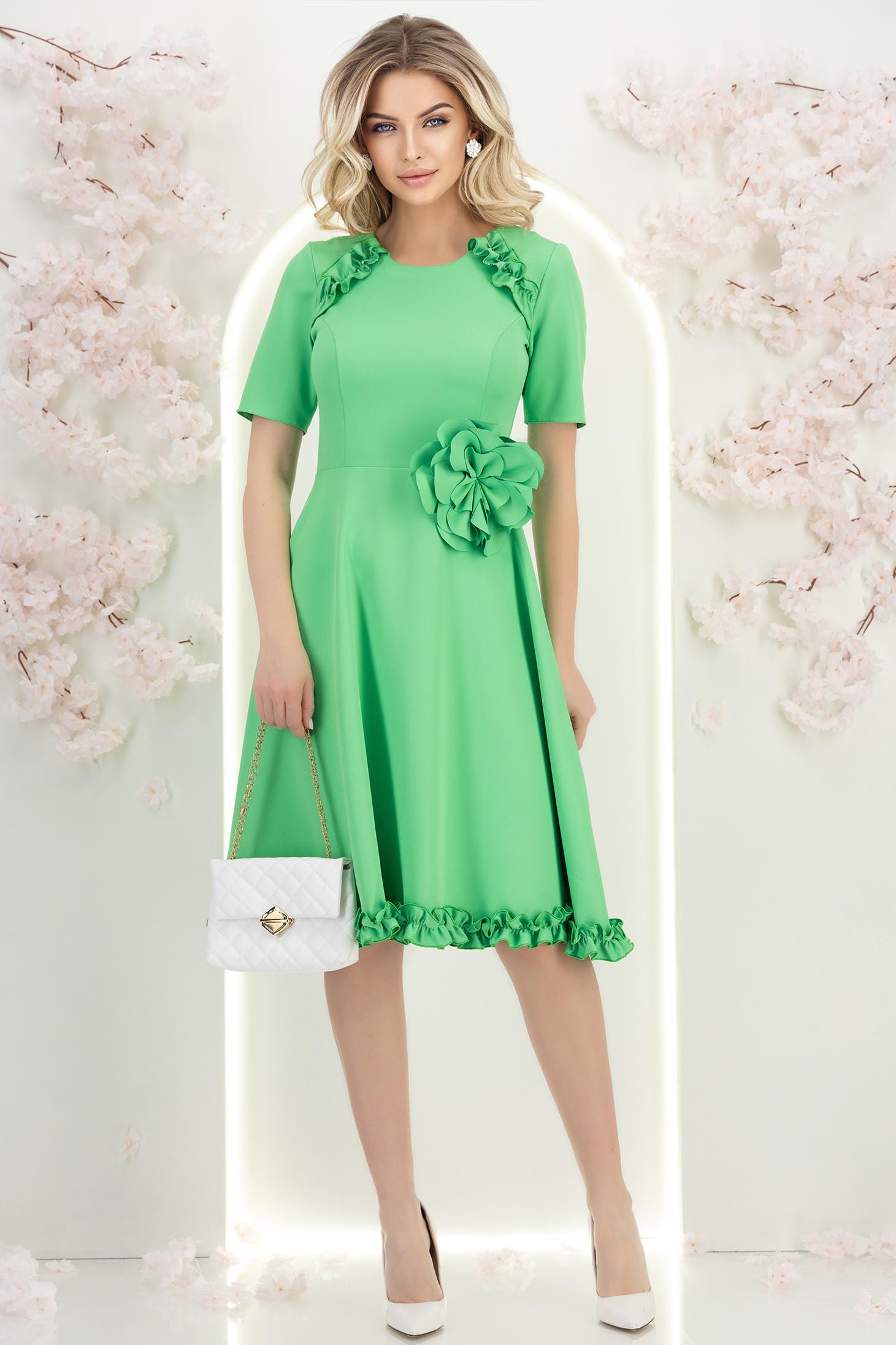 StarShinerS zelen haljina cloche do koljena tkanine 4 - StarShinerS.hr