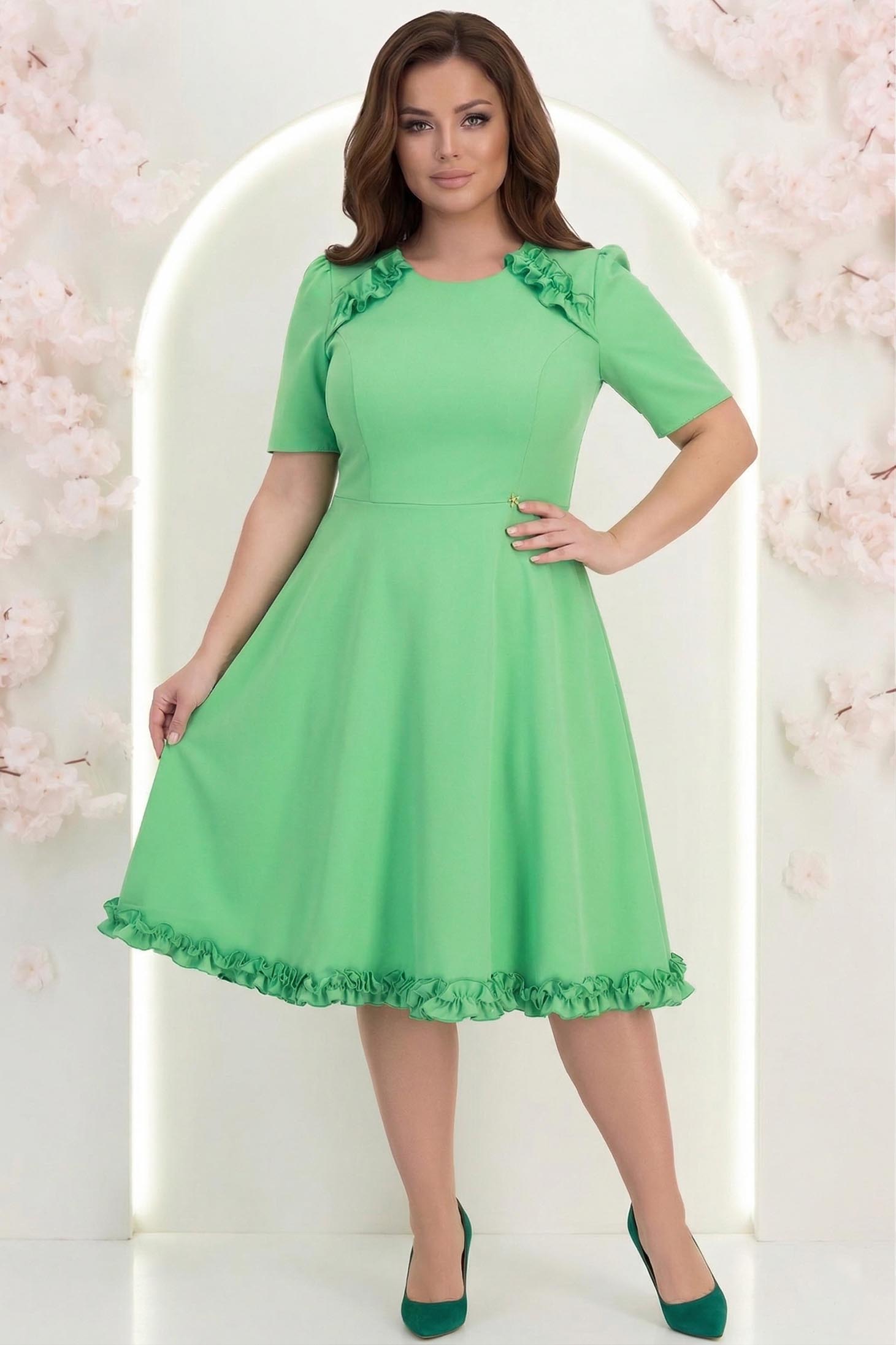 Rochie din stofa verde până la genunchi in clos cu volanase - StarShinerS 4 - StarShinerS.ro