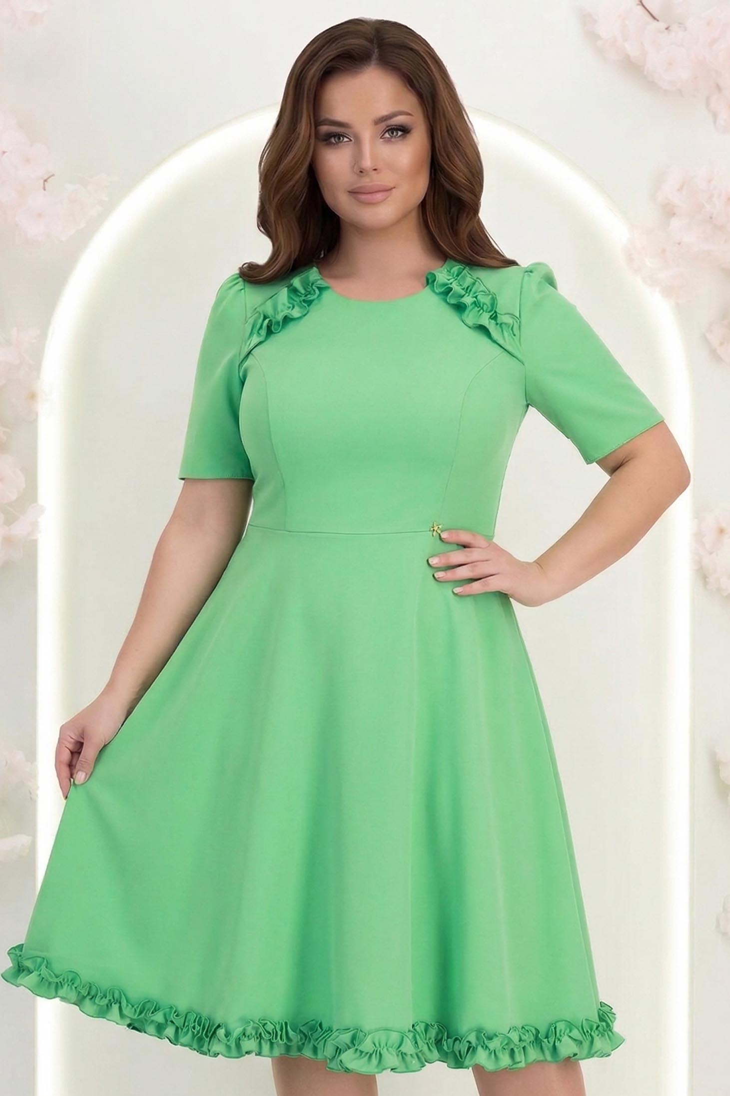 Rochie din stofa verde până la genunchi in clos cu volanase - StarShinerS 2 - StarShinerS.ro