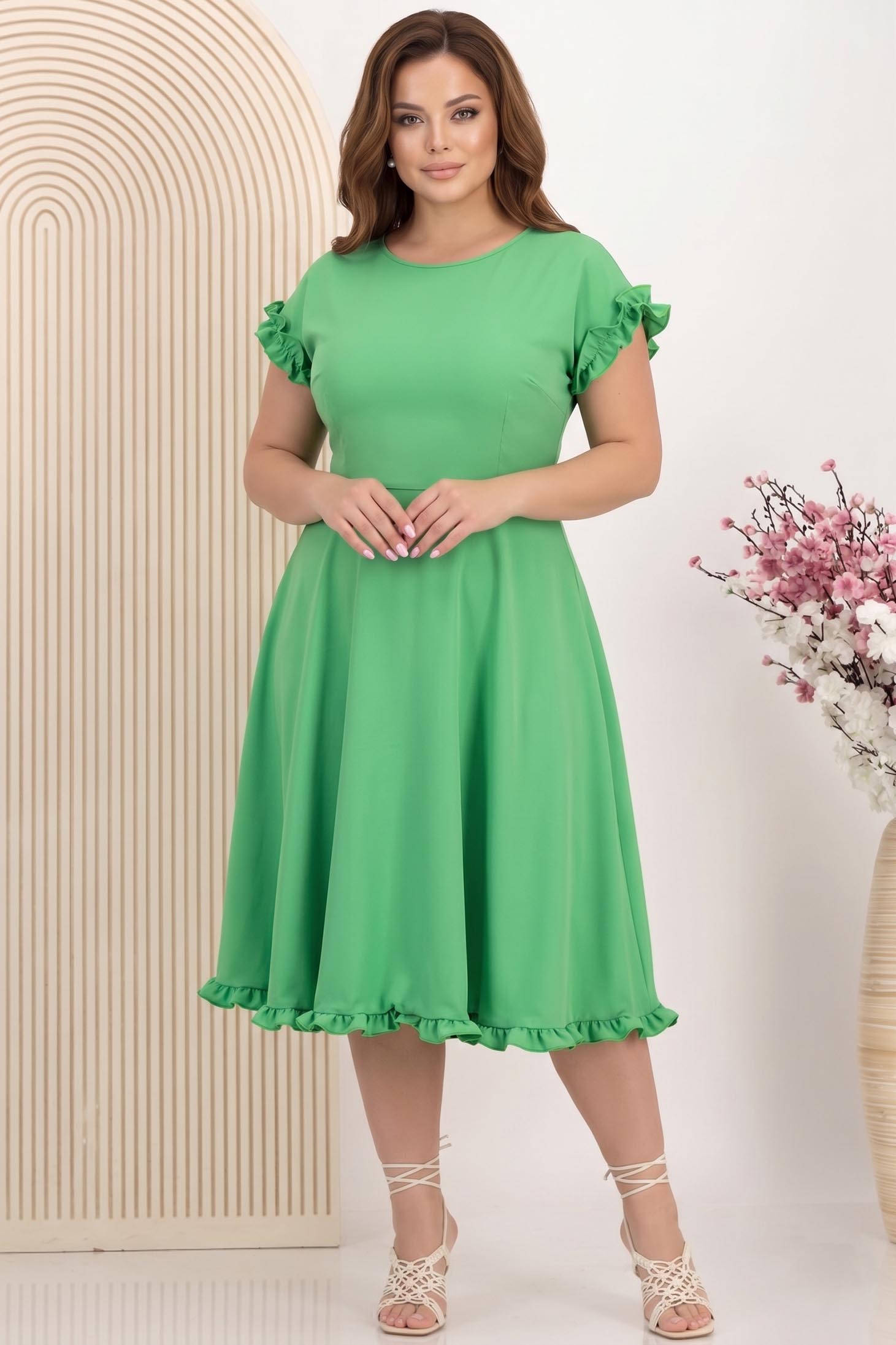 Rochie din stofa verde până la genunchi in clos cu volanase - StarShinerS 6 - StarShinerS.ro