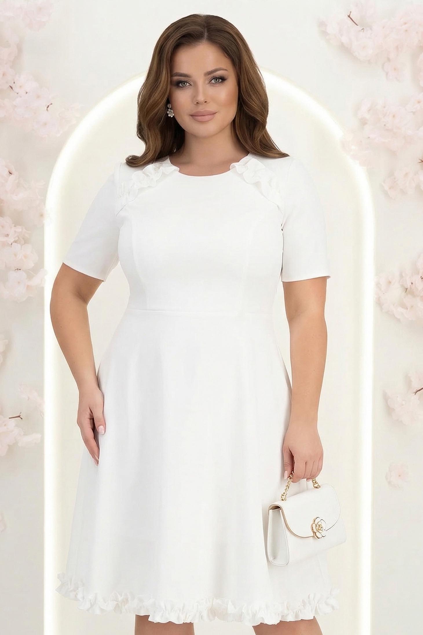Rochie din stofa ivoire până la genunchi in clos cu volanase - StarShinerS 1 - StarShinerS.ro