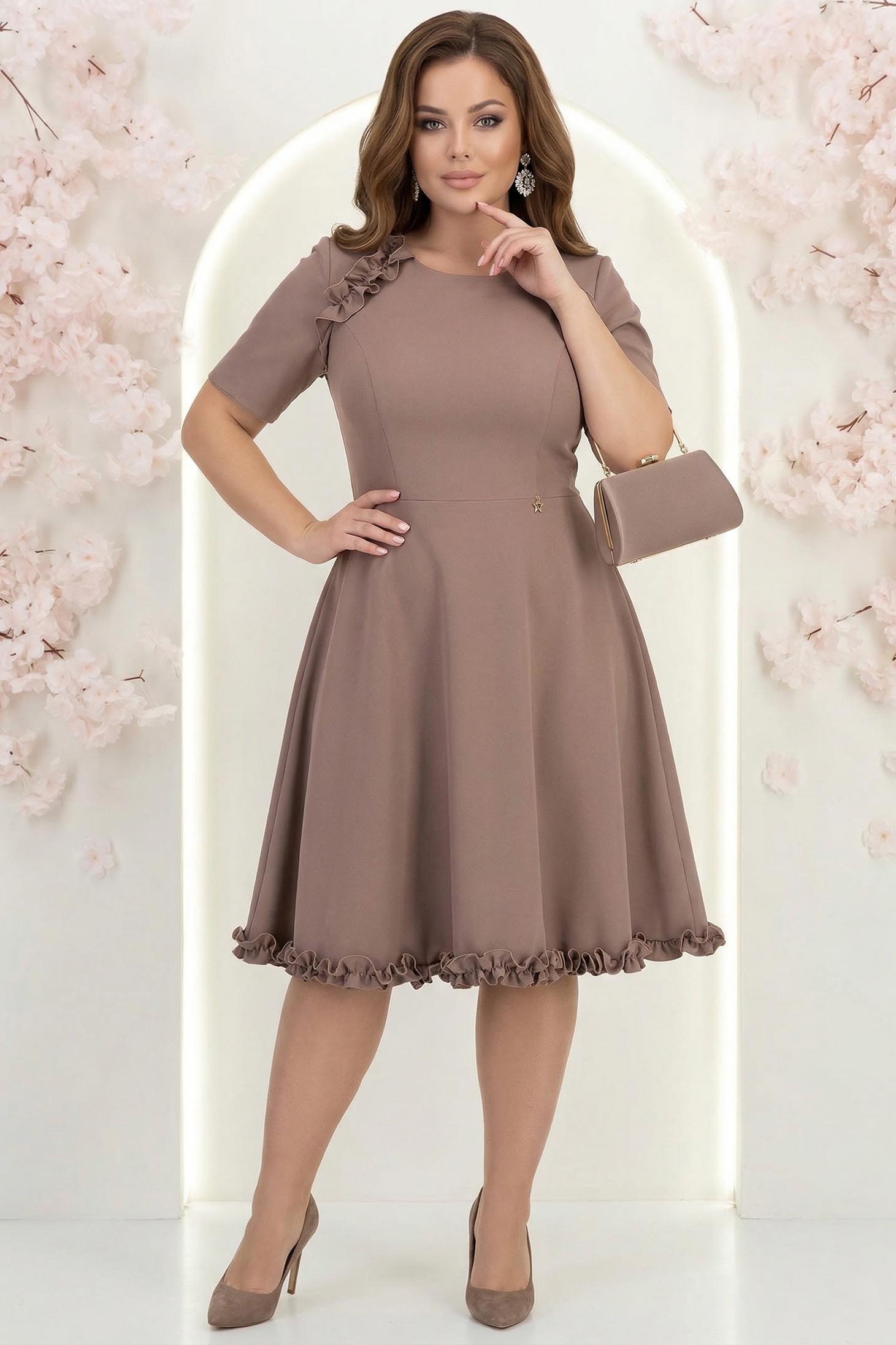Rochie din stofa mocha până la genunchi in clos cu volanase - StarShinerS 3 - StarShinerS.ro