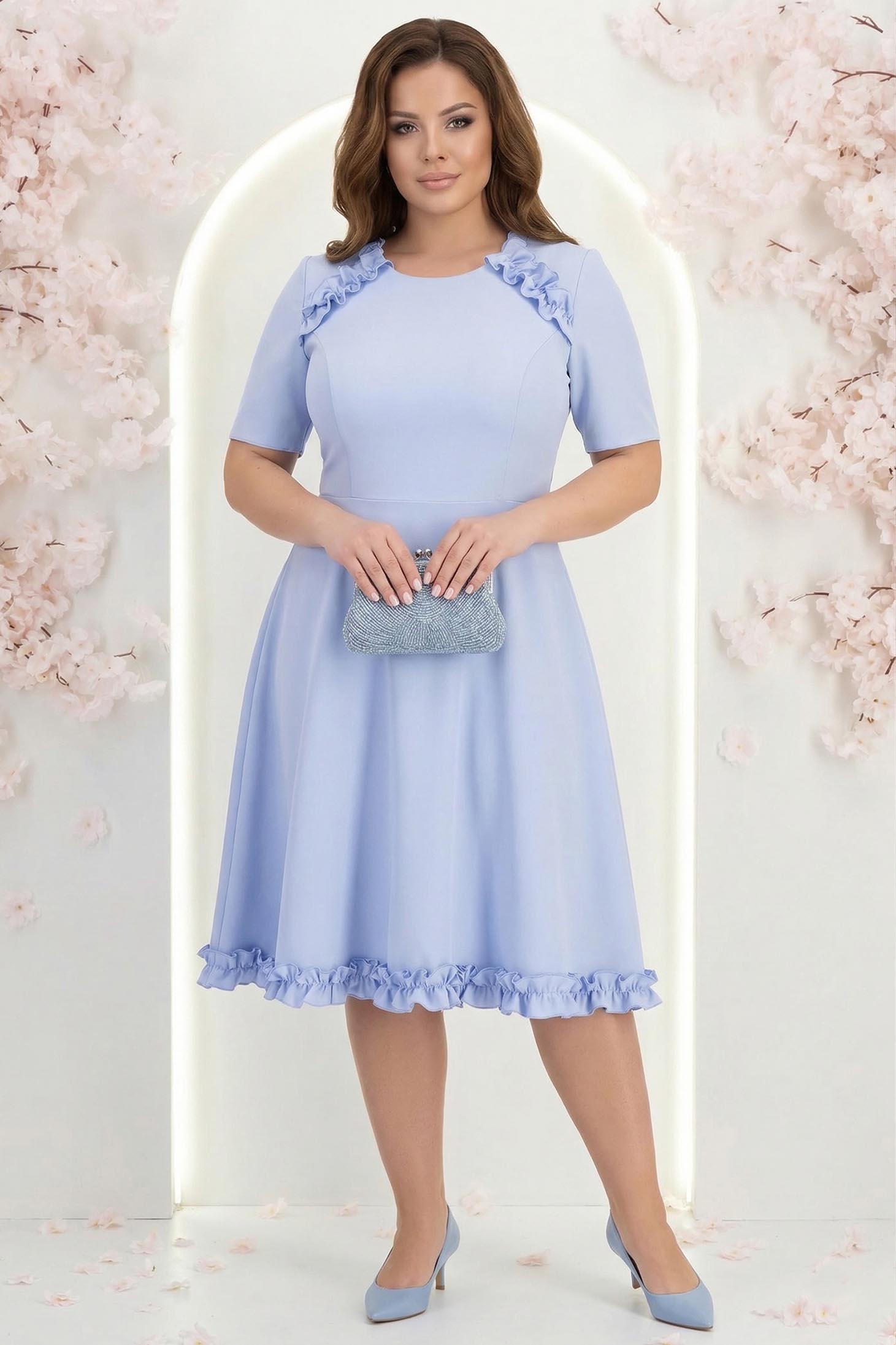 Rochie din stofa albastra-deschis până la genunchi in clos cu volanase - StarShinerS 3 - StarShinerS.ro