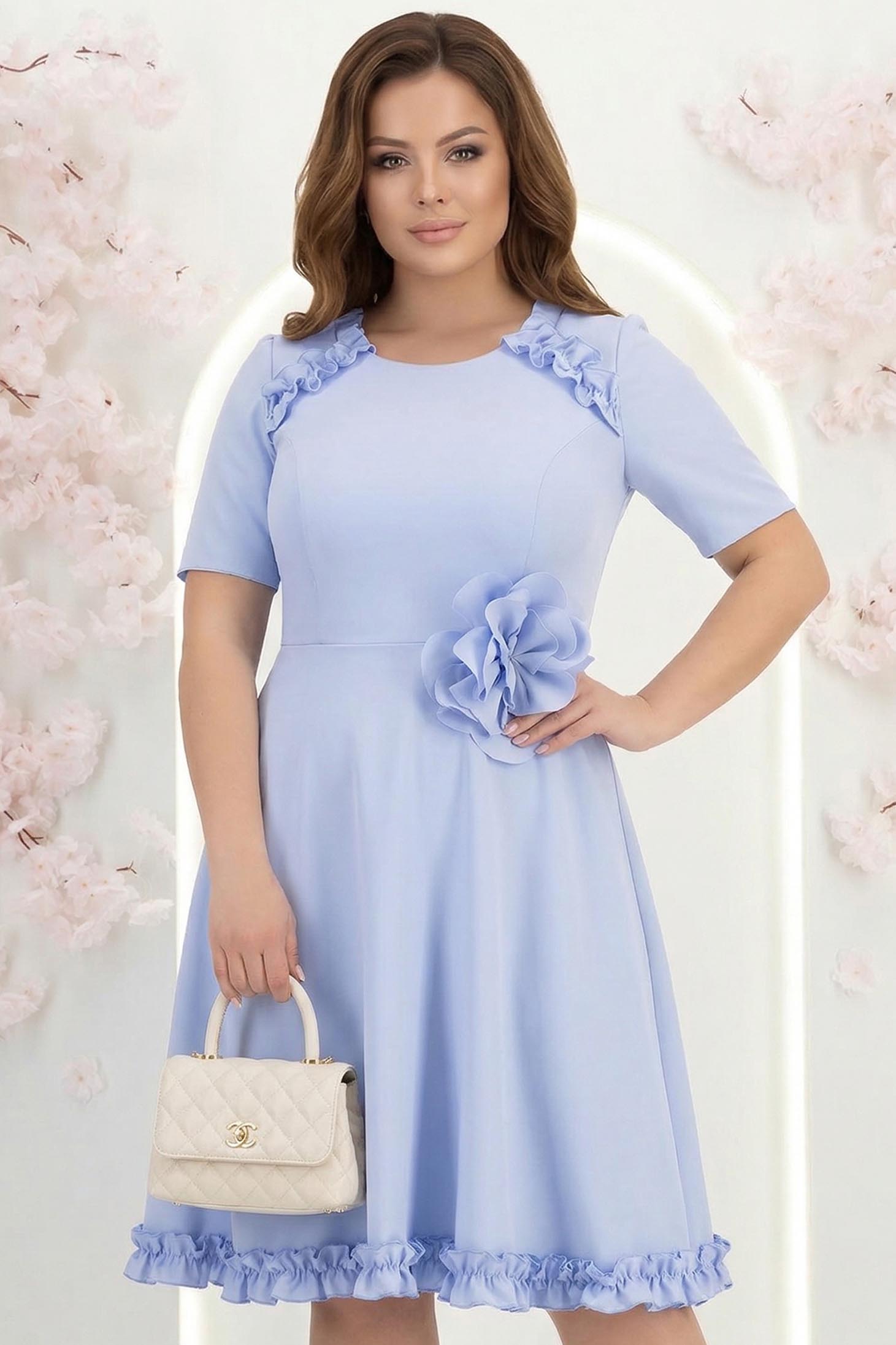 Rochie din stofa albastra-deschis până la genunchi in clos cu volanase - StarShinerS 1 - StarShinerS.ro