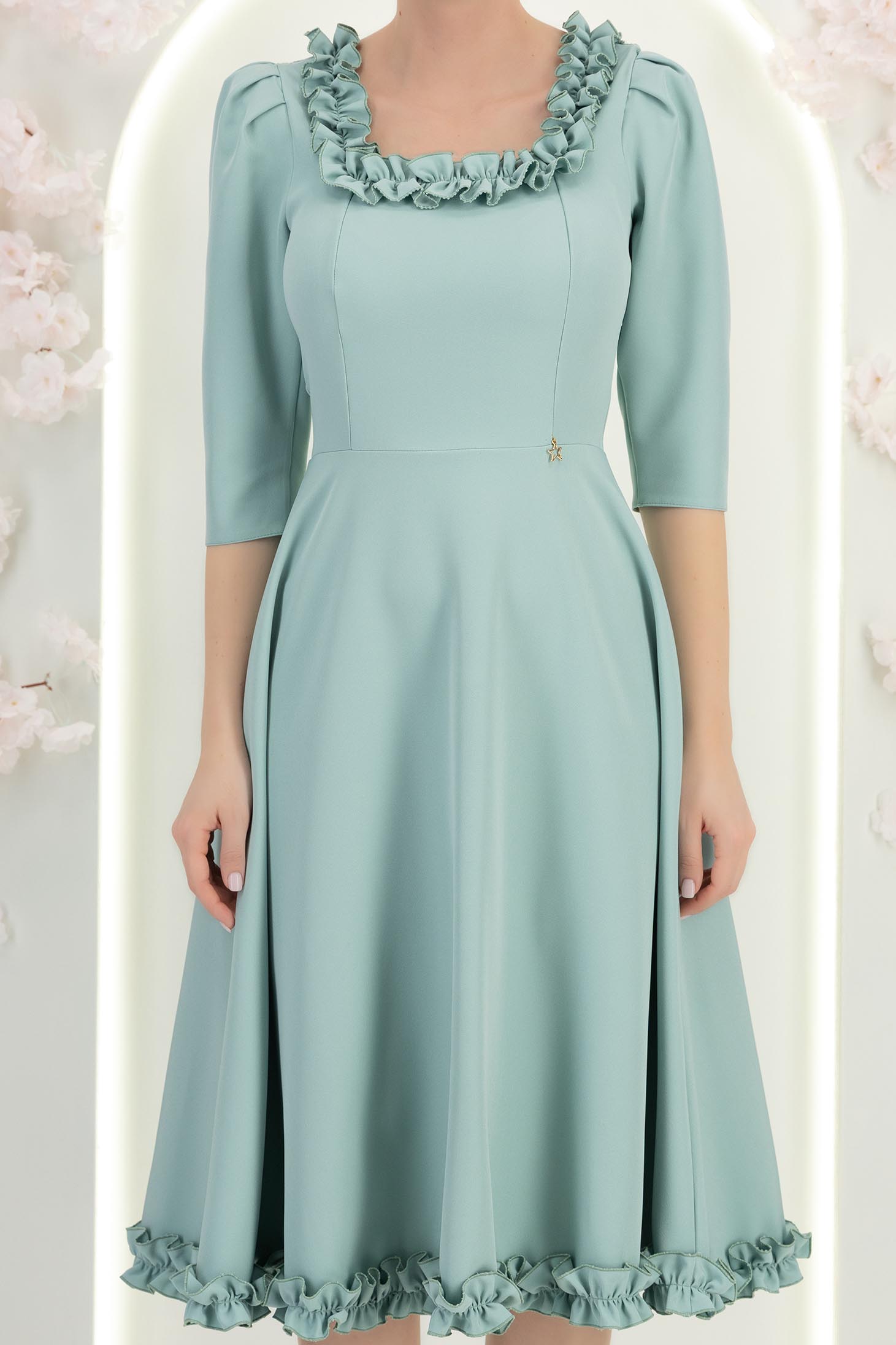 Mentazöld ruha - StarShinerS harang midi rugalmas szövet 5 - StarShinerS.hu