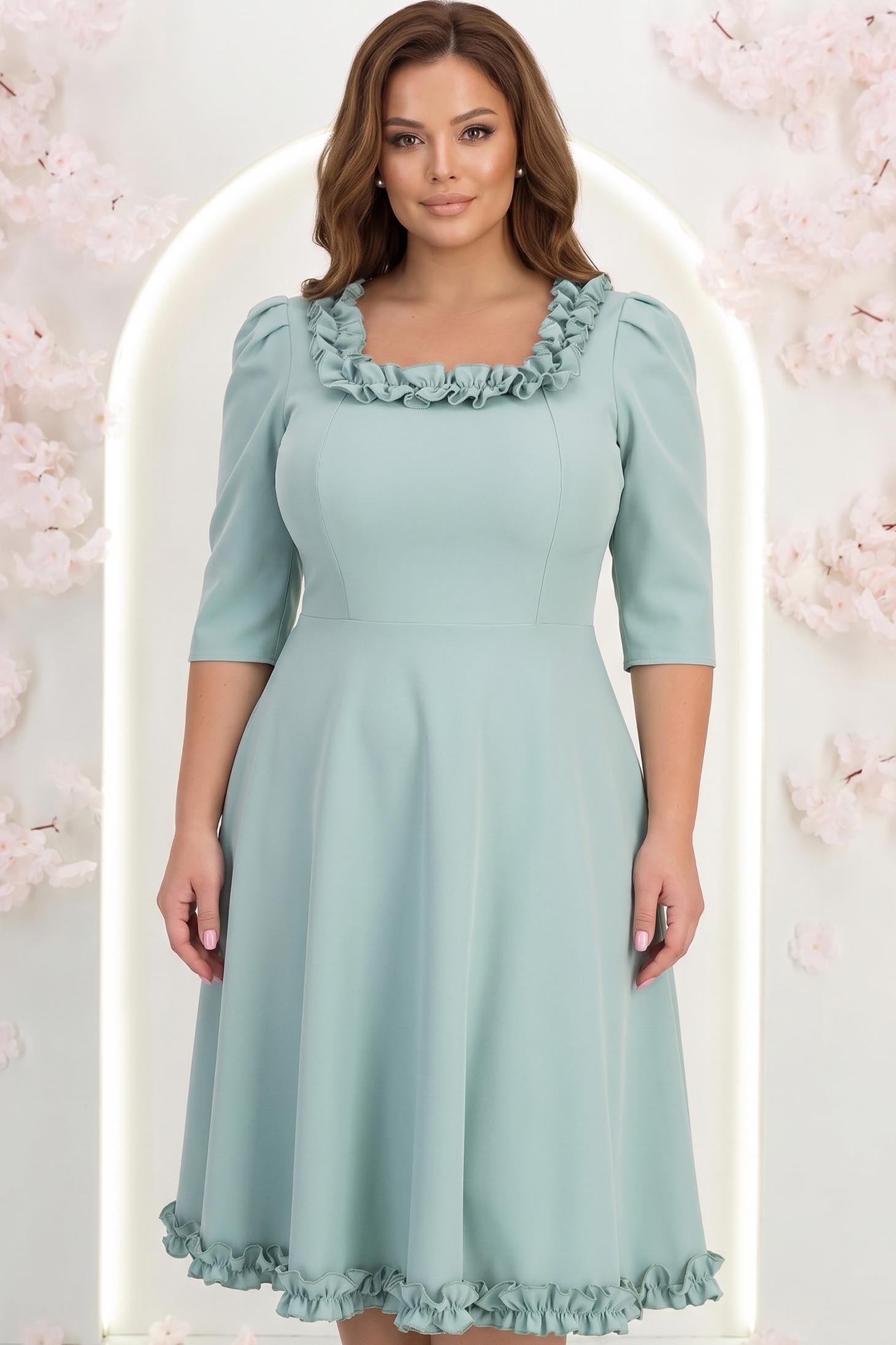 Rochie din stofa mint midi in clos cu volanase - StarShinerS 1 - StarShinerS.ro