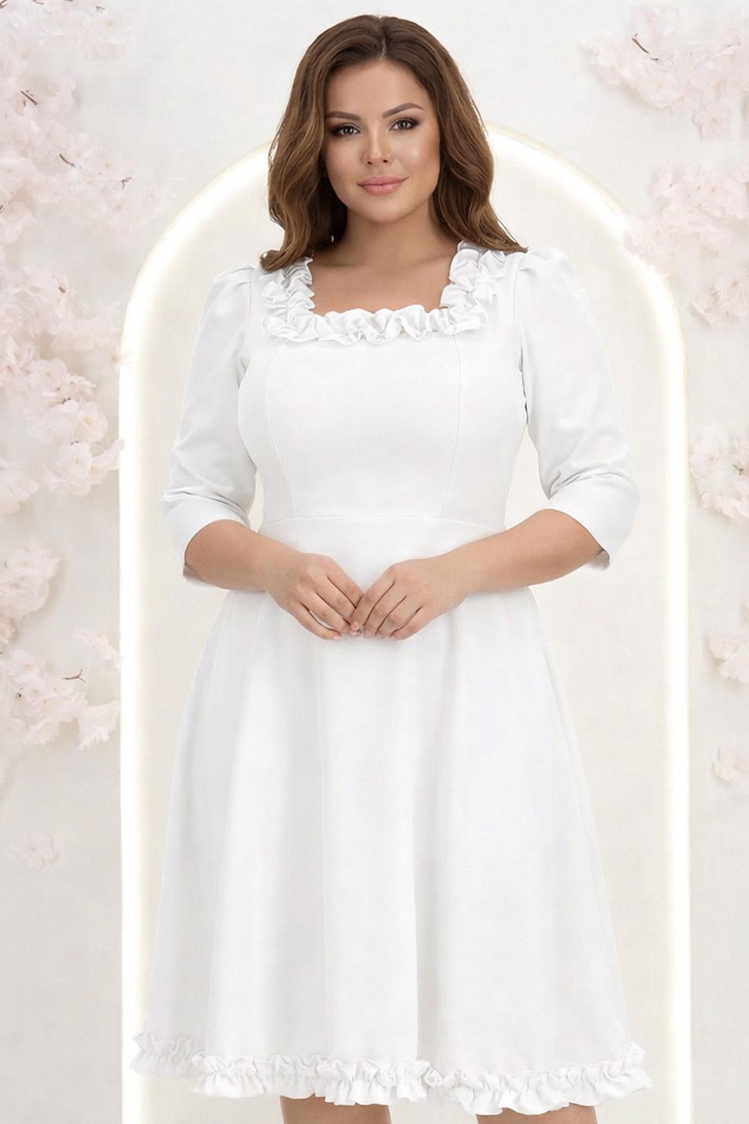 Rochie din stofa ivoire midi in clos cu volanase - StarShinerS 1 - StarShinerS.ro