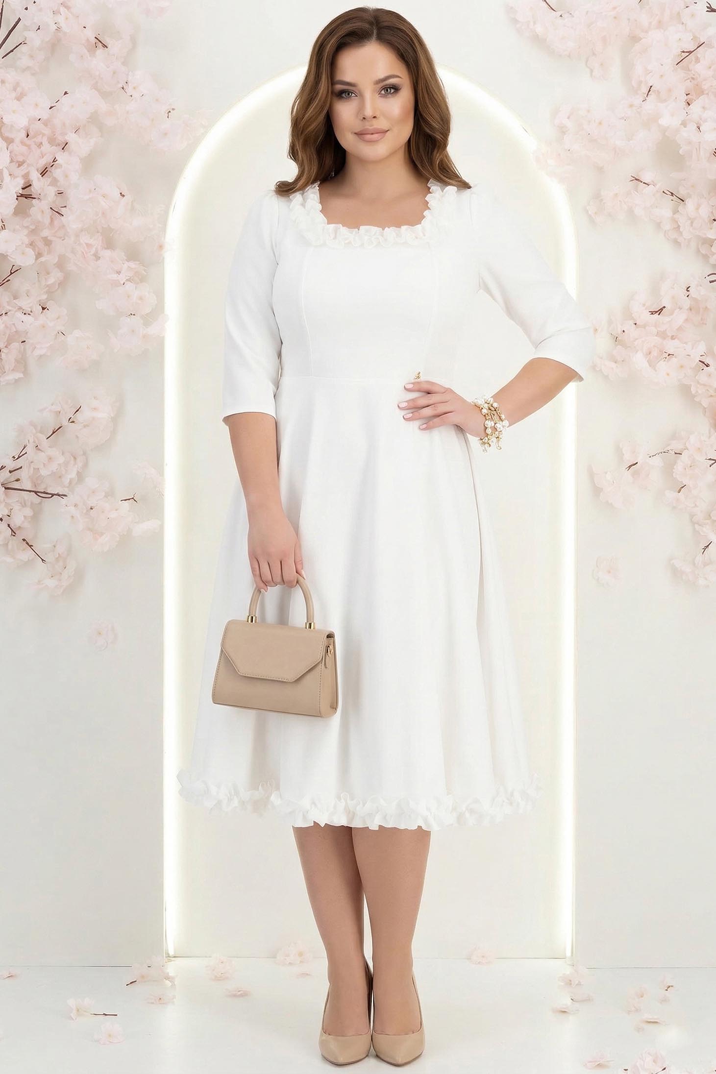 Rochie din stofa ivoire midi in clos cu volanase - StarShinerS 2 - StarShinerS.ro
