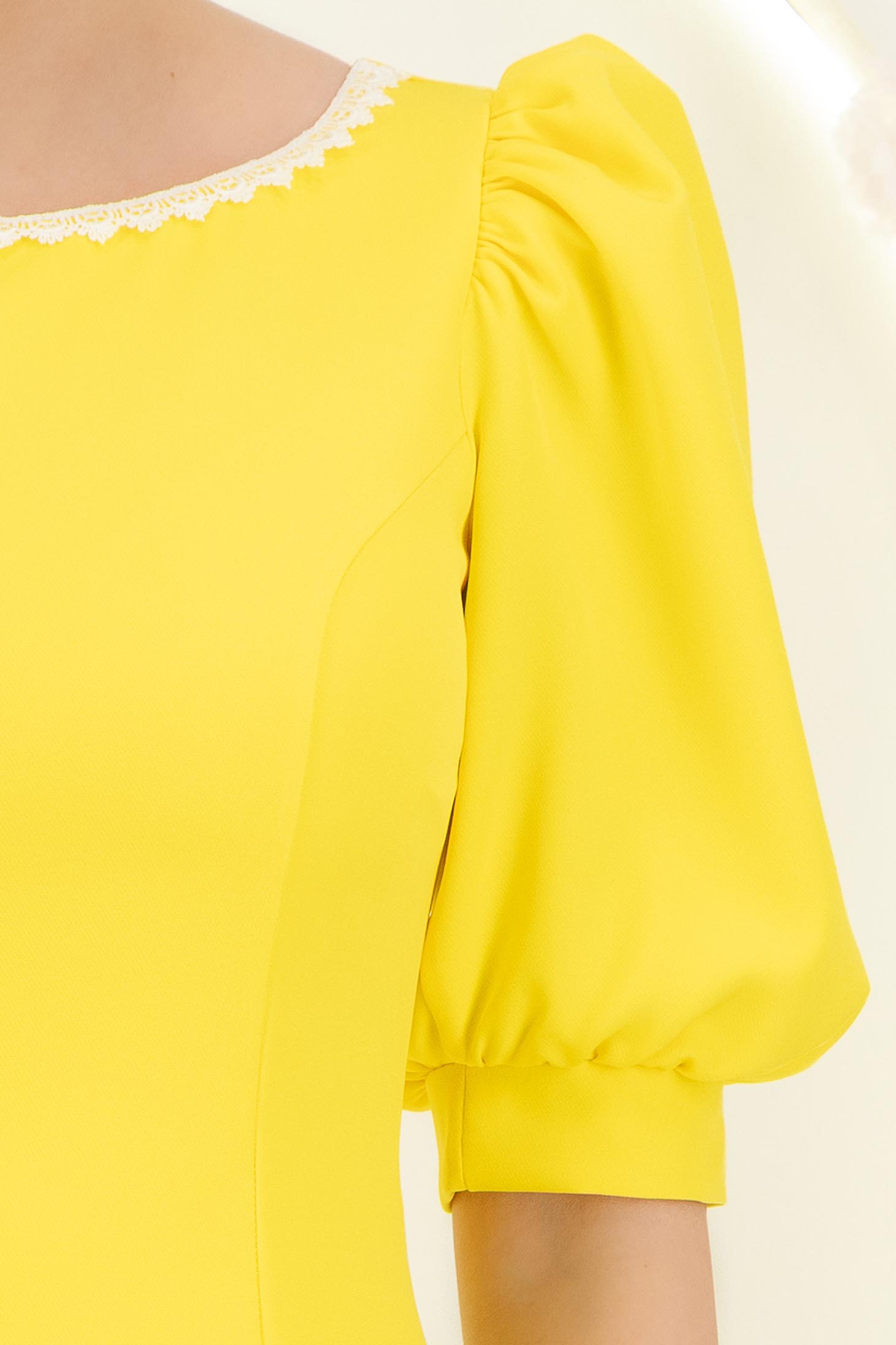 Rochie din stofa elastica galbena scurta in clos cu maneci bufante si dantela - StarShinerS 4 - StarShinerS.ro