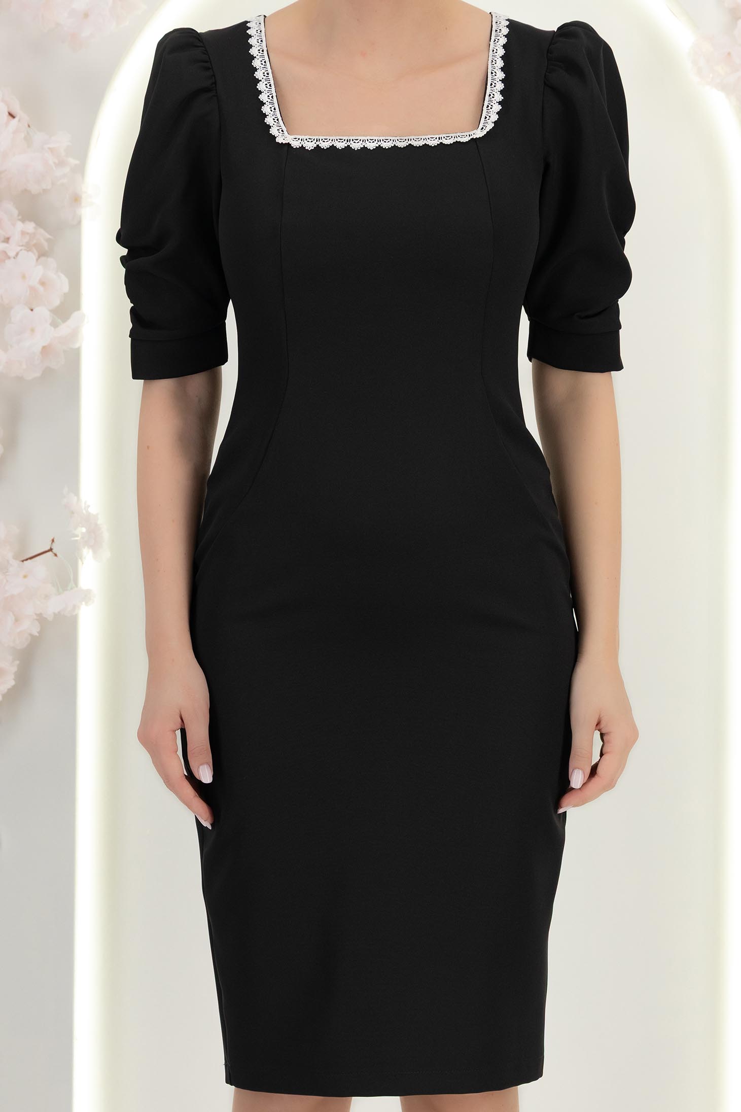 Rochie neagra midi tip creion cu umeri bufanti - StarShinerS 5 - StarShinerS.ro
