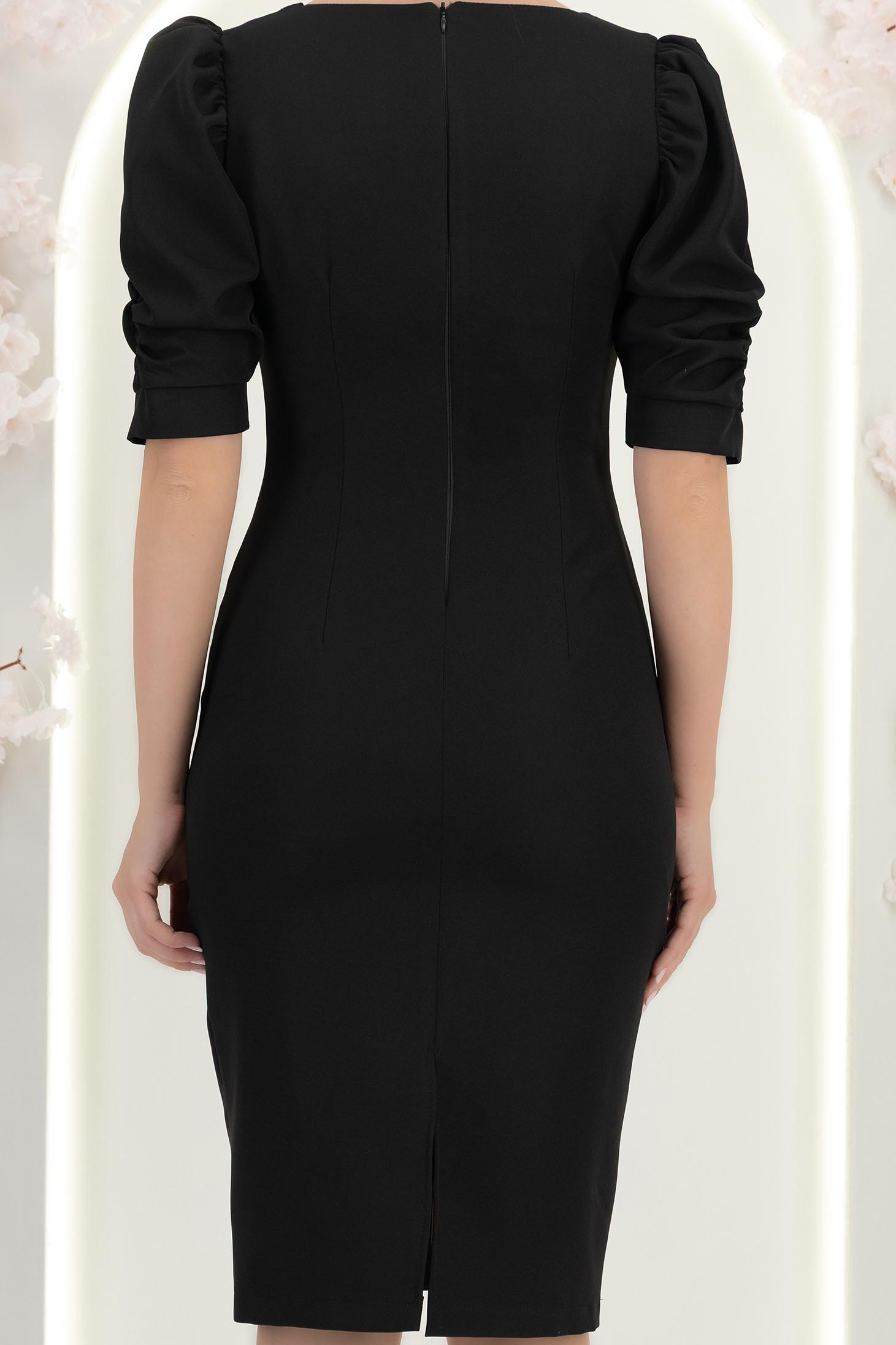 Rochie neagra midi tip creion cu umeri bufanti - StarShinerS 6 - StarShinerS.ro