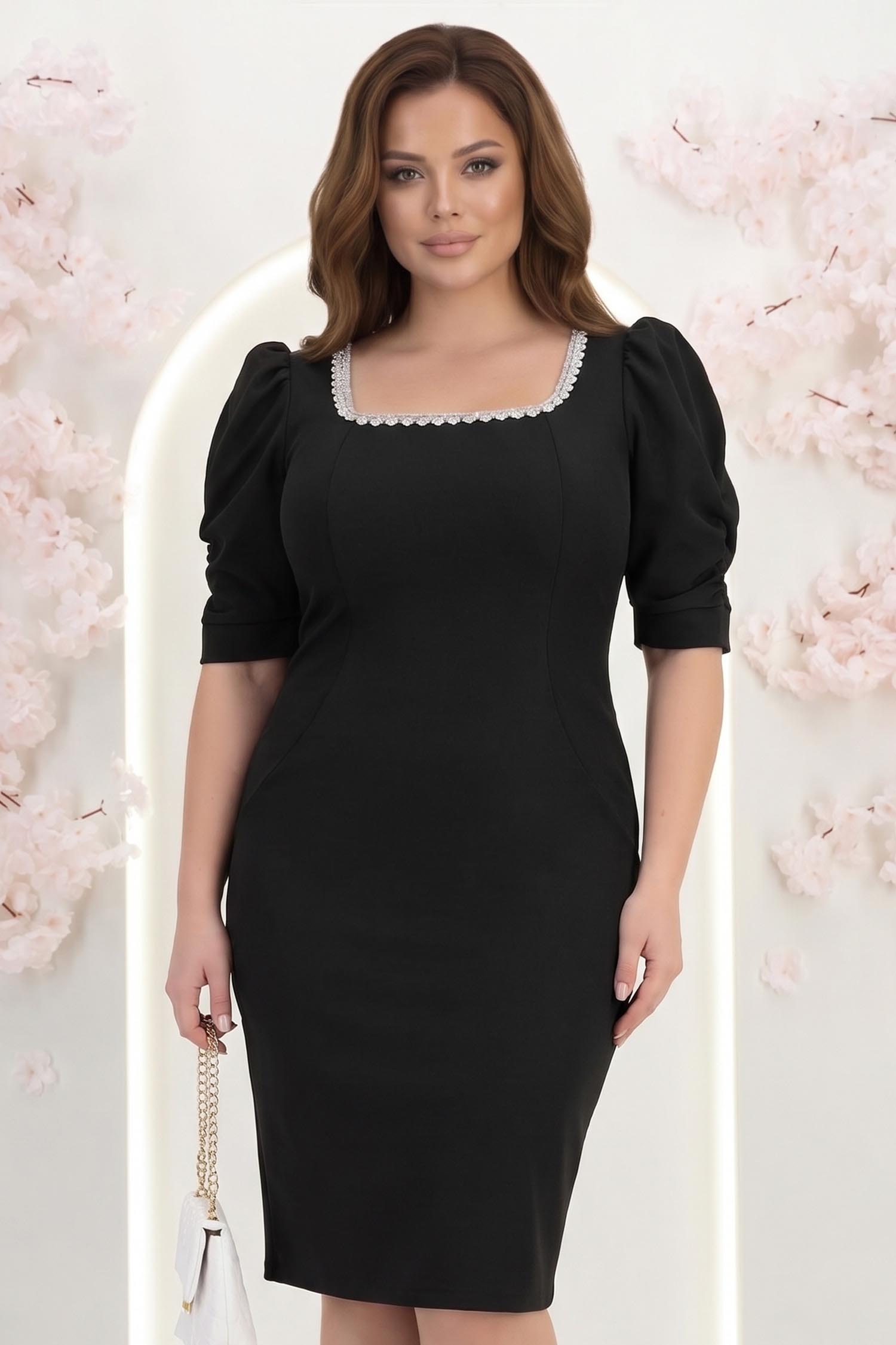 Rochie neagra midi tip creion cu umeri bufanti - StarShinerS 1 - StarShinerS.ro