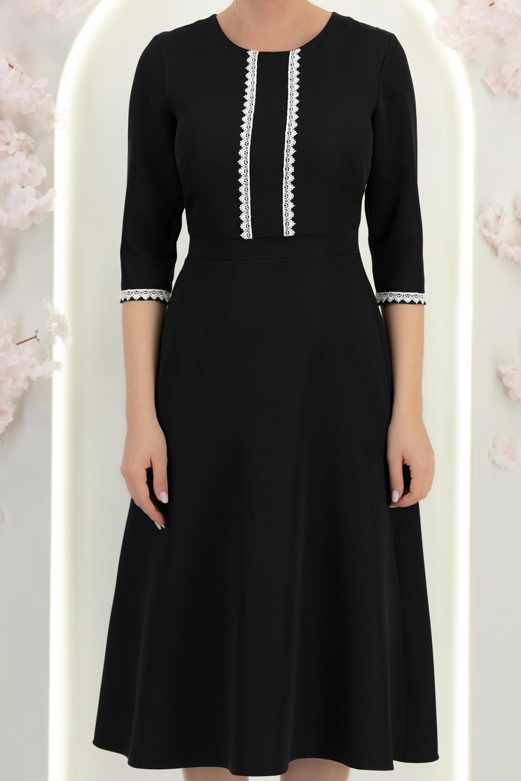 StarShinerS černá šaty elastická látka přes koleno zvonový skleník 6 - StarShinerS.cz