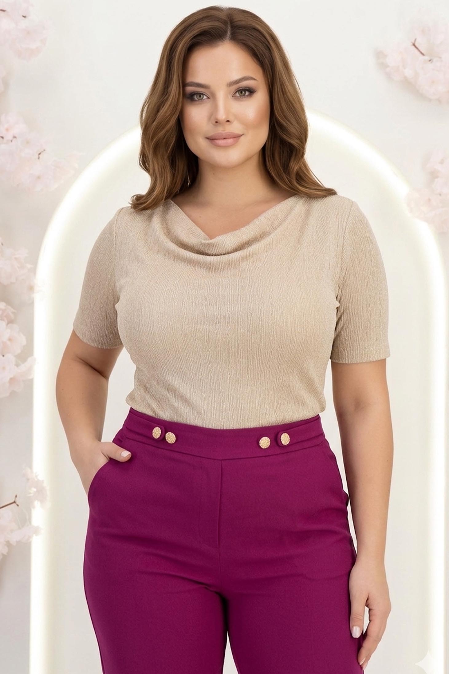 Bluza dama din lurex crem cu maneca scurta mulata cu decolteu cazut - StarShinerS 1 - StarShinerS.ro