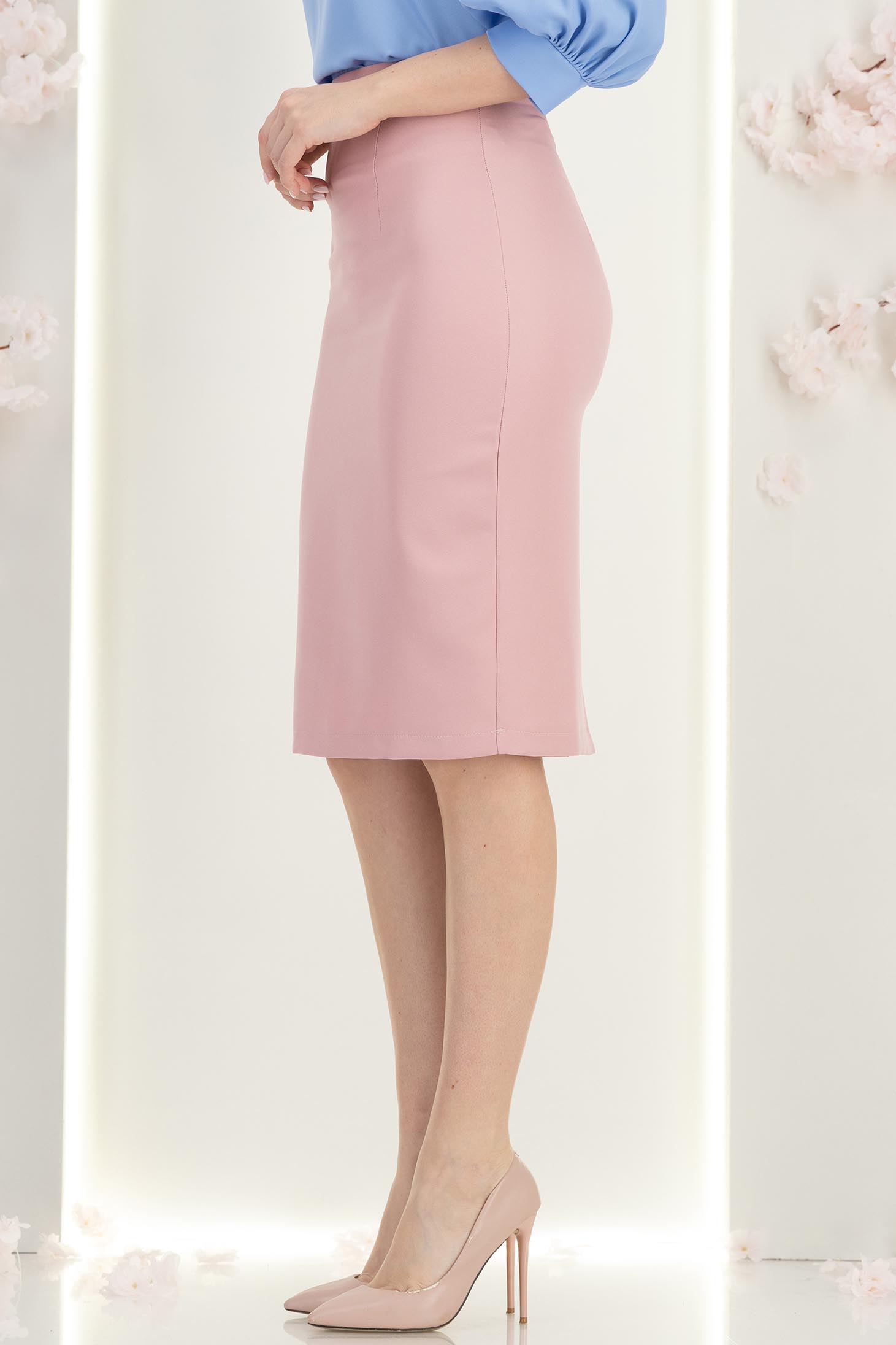 Fusta din stofa roz pudra tip creion cu talie inalta - StarShinerS 3 - StarShinerS.ro