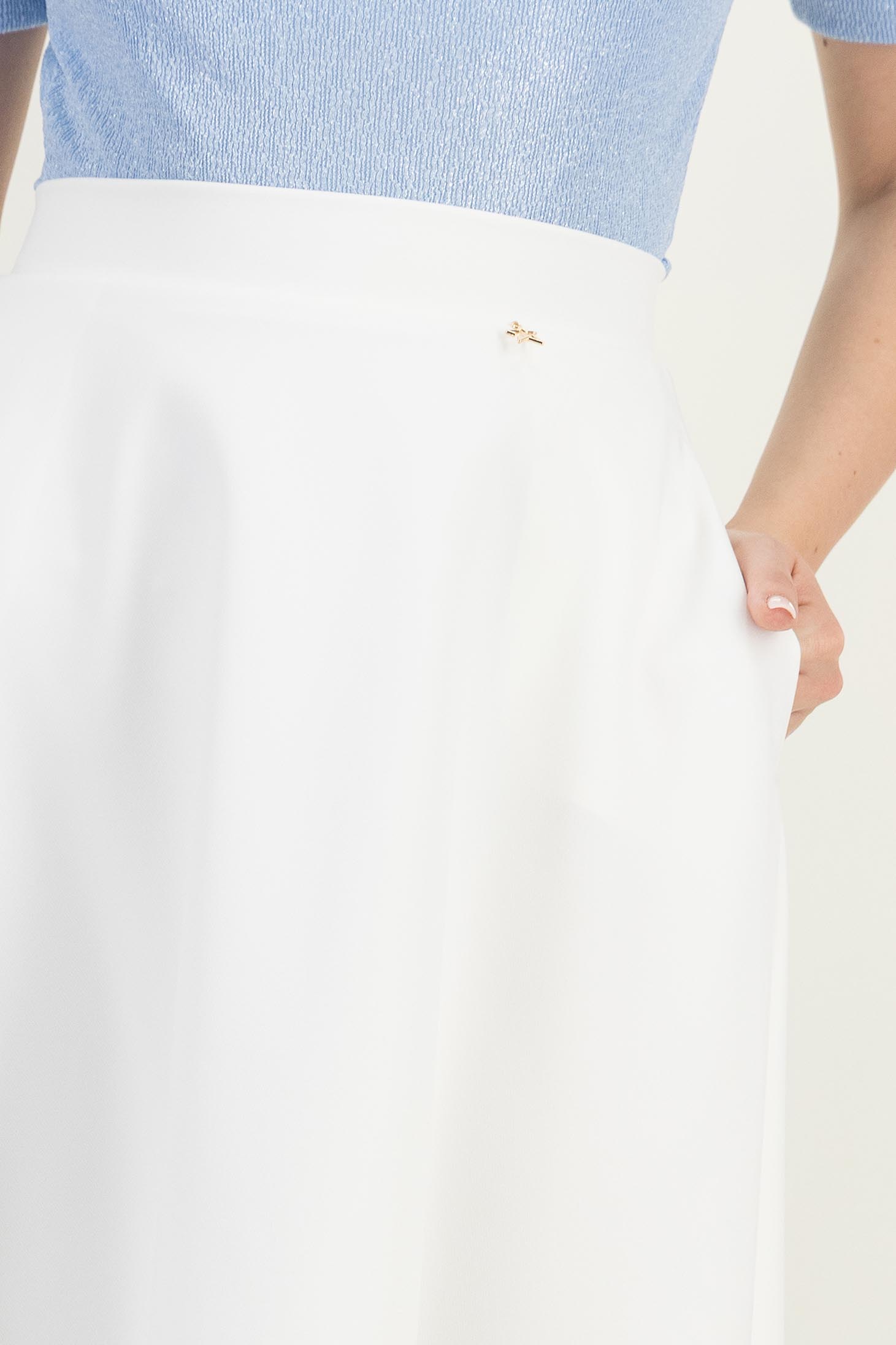 Fusta din stofa alba midi in clos cu buzunare - StarShinerS 5 - StarShinerS.ro