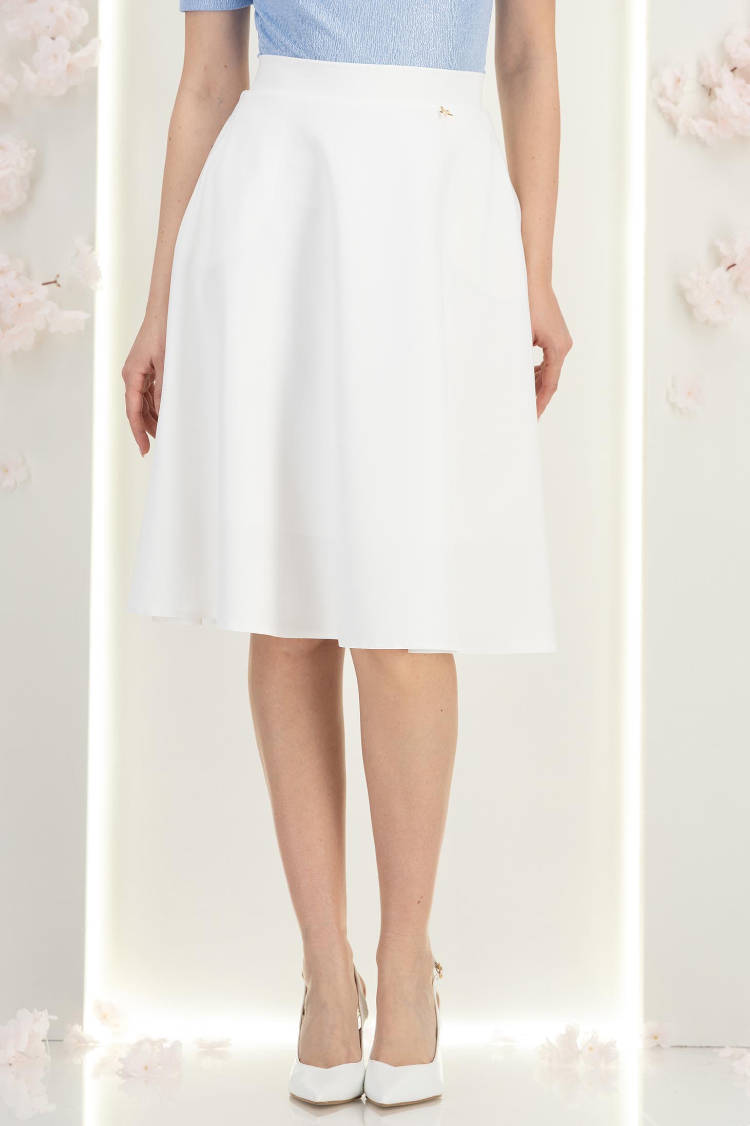 Fusta din stofa alba midi in clos cu buzunare - StarShinerS 7 - StarShinerS.ro