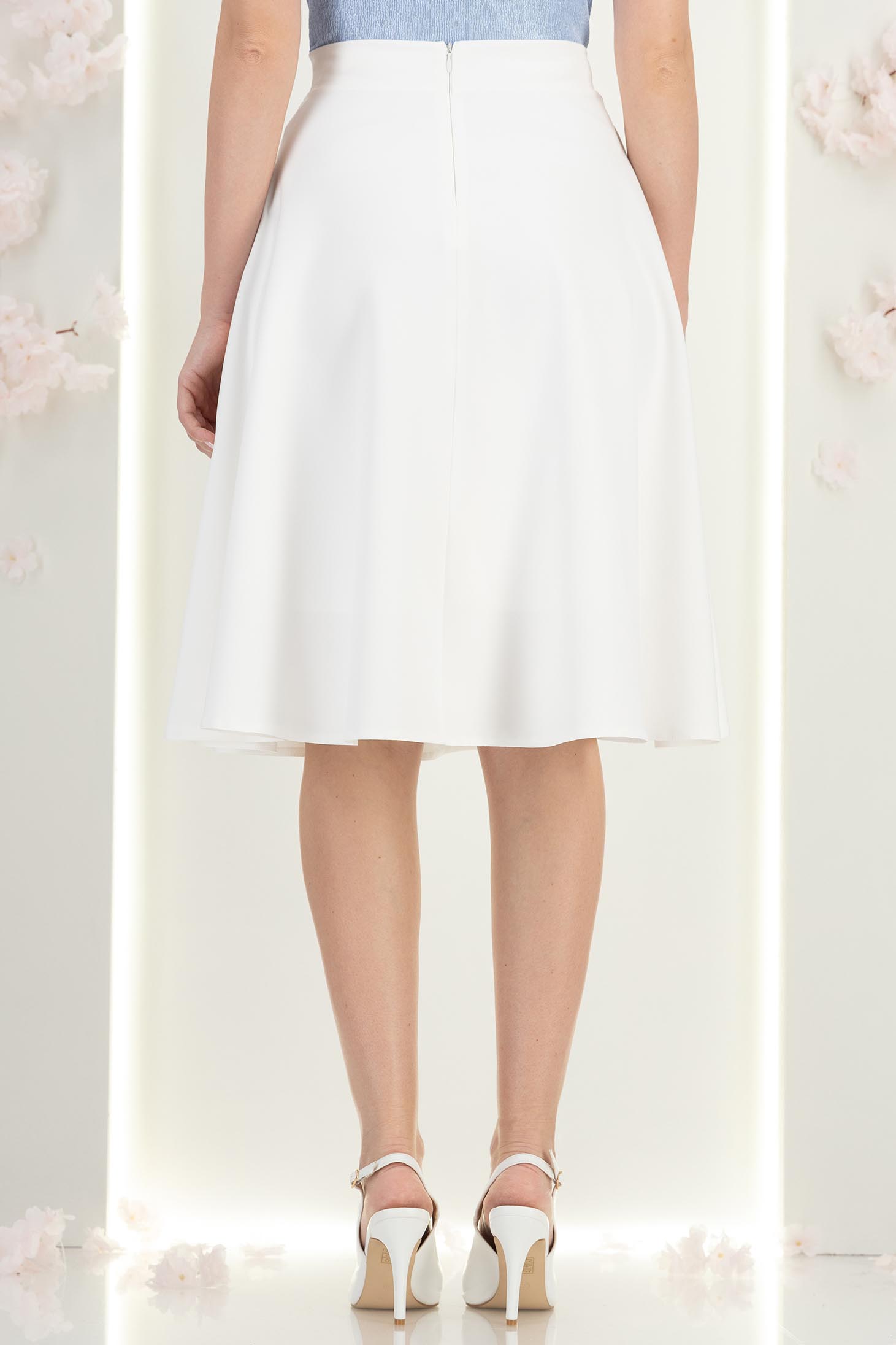 Fusta din stofa alba midi in clos cu buzunare - StarShinerS 4 - StarShinerS.ro