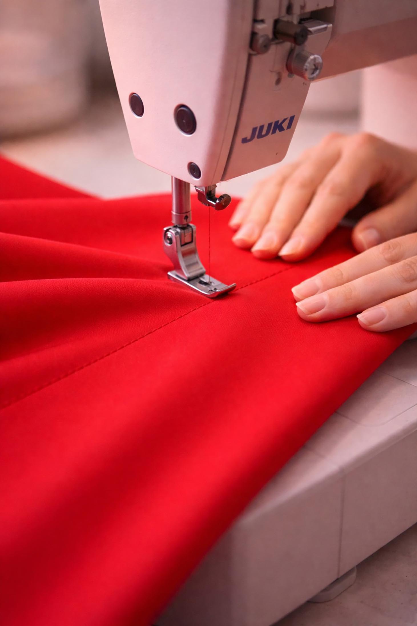 Fusta din stofa rosie midi in clos cu buzunare - StarShinerS 7 - StarShinerS.ro