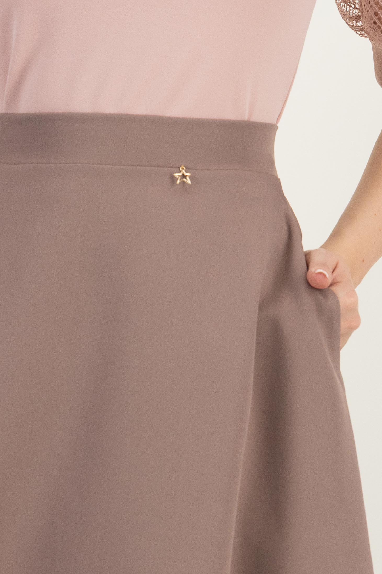 Fusta din stofa mocha midi in clos cu buzunare - StarShinerS 5 - StarShinerS.ro