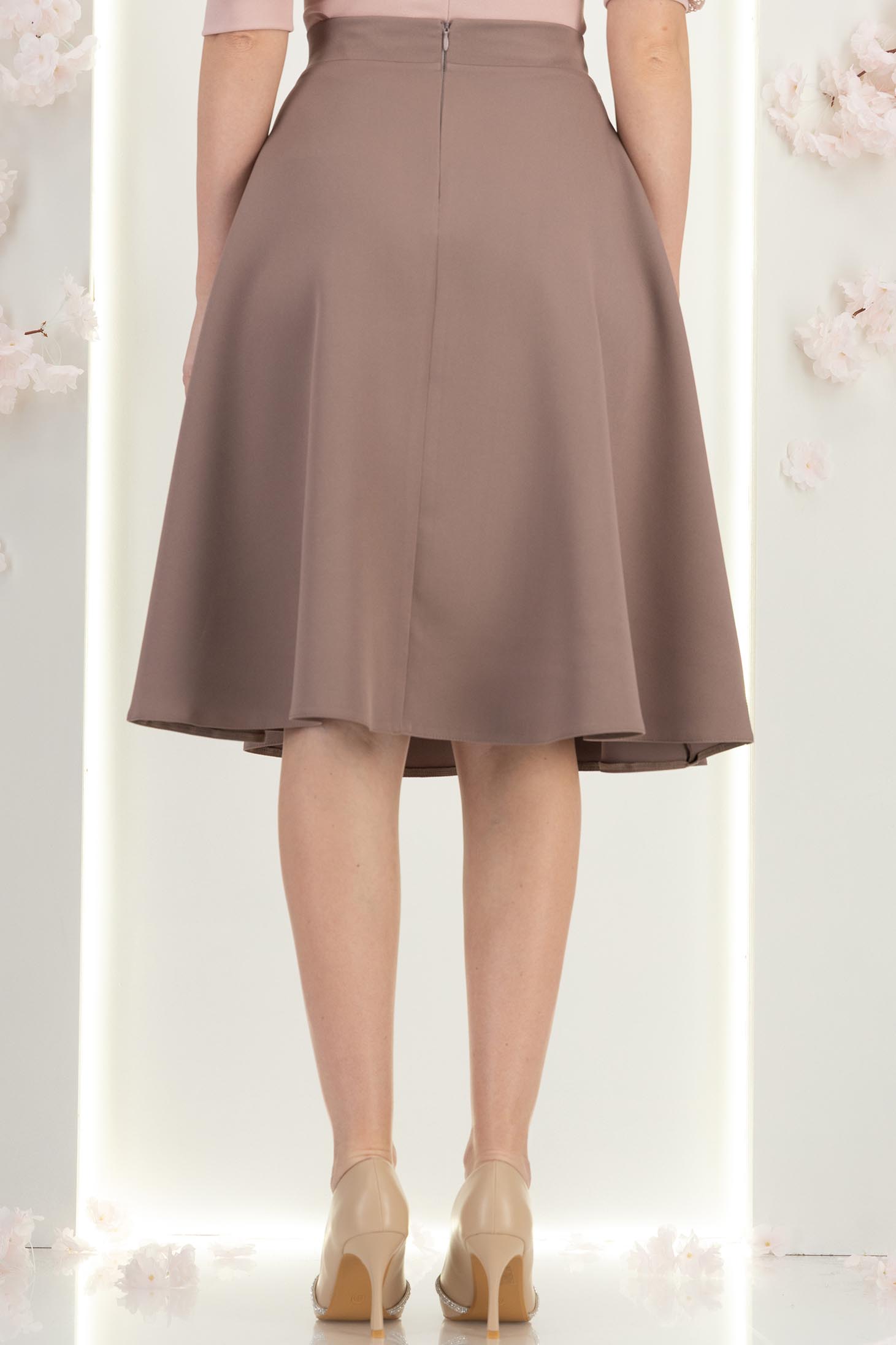 Fusta din stofa mocha midi in clos cu buzunare - StarShinerS 4 - StarShinerS.ro