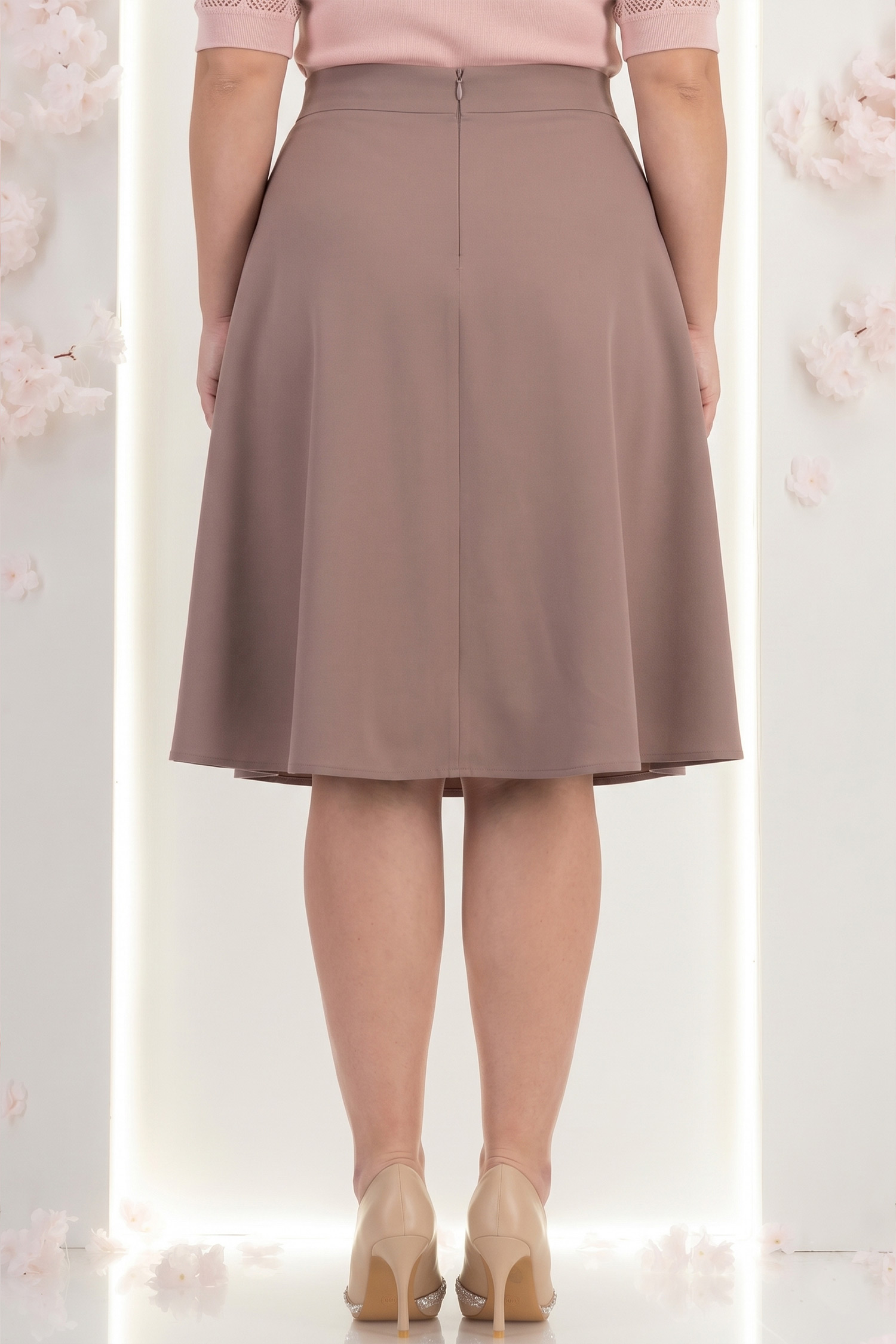 Fusta din stofa mocha midi in clos cu buzunare - StarShinerS 3 - StarShinerS.ro