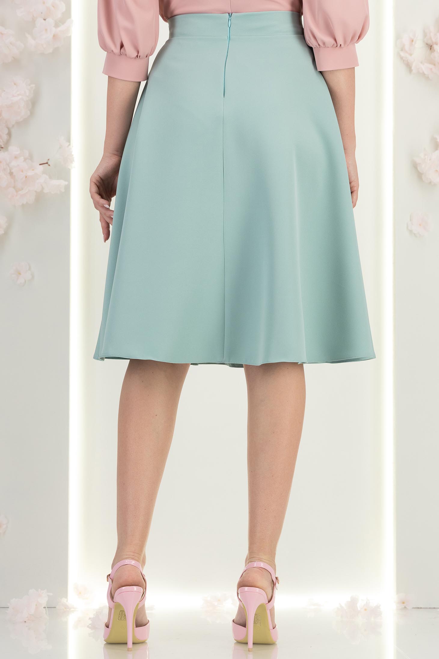 Fusta din stofa mint midi in clos cu buzunare - StarShinerS 5 - StarShinerS.ro