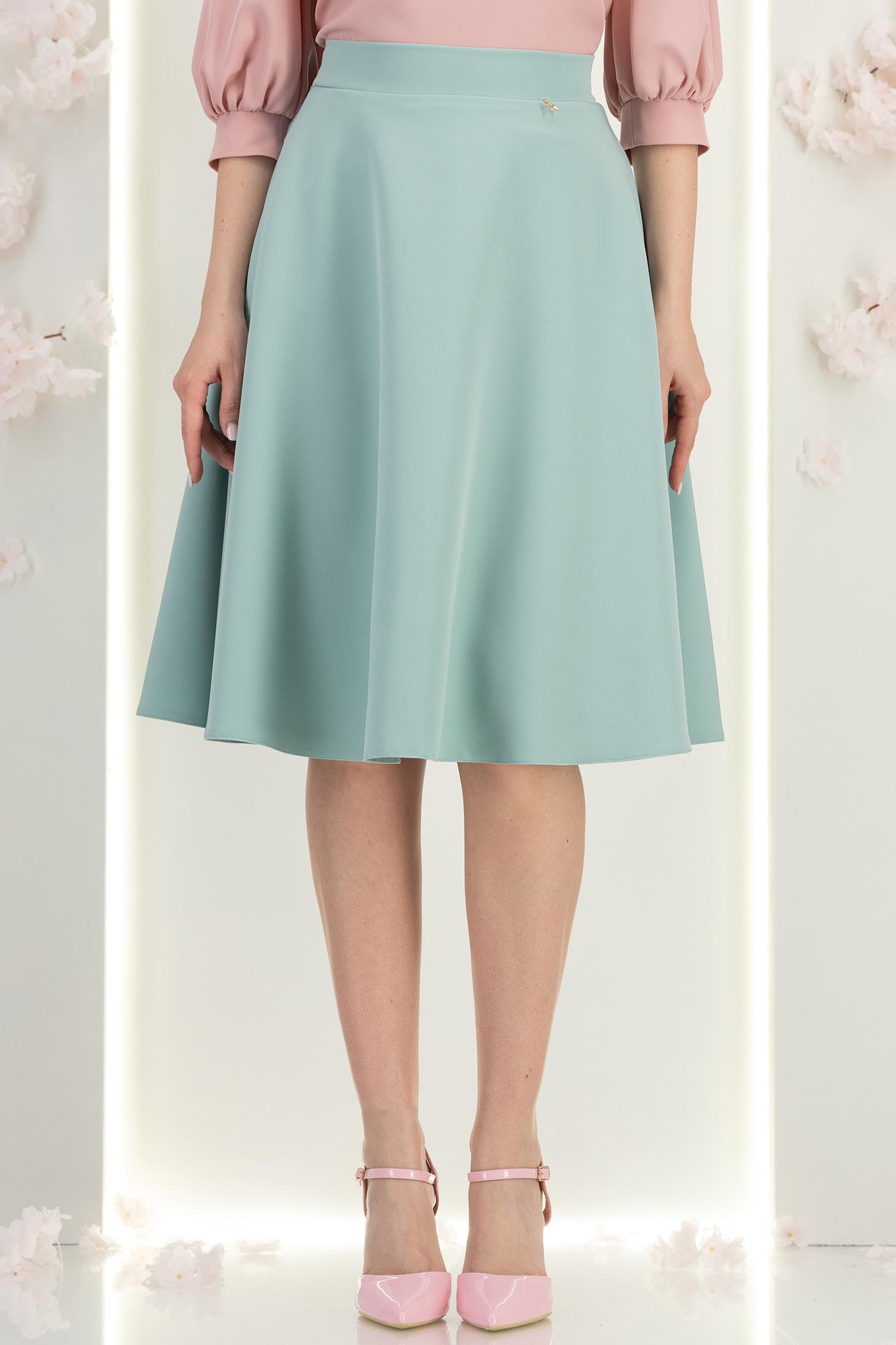 Fusta din stofa mint midi in clos cu buzunare - StarShinerS 4 - StarShinerS.ro