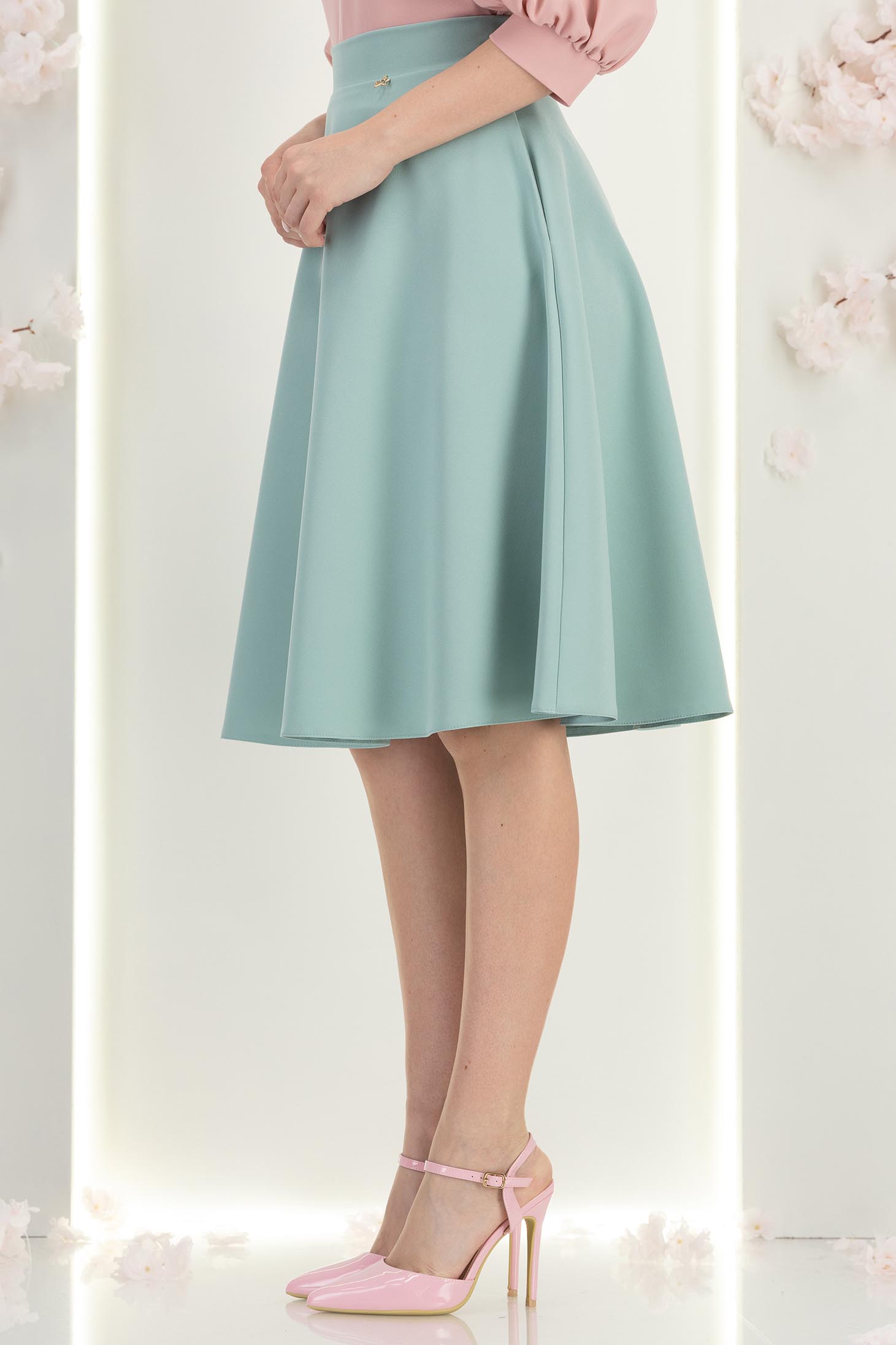 Fusta din stofa mint midi in clos cu buzunare - StarShinerS 3 - StarShinerS.ro