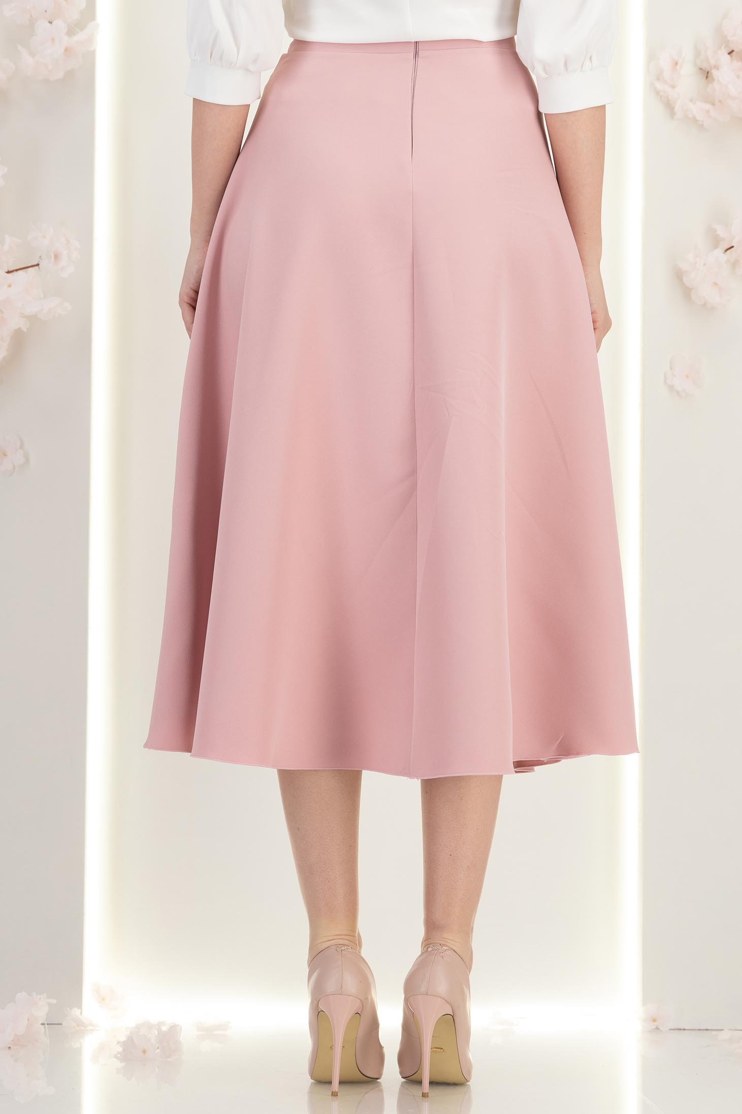 Fusta din stofa roz pudra midi in clos - StarShinerS 5 - StarShinerS.ro