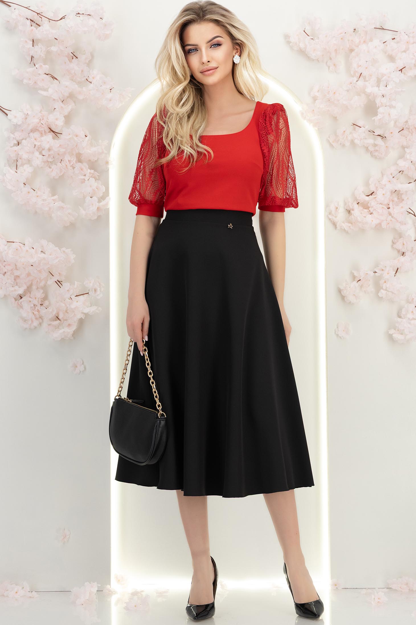 Fusta din stofa neagra midi in clos - StarShinerS 2 - StarShinerS.ro