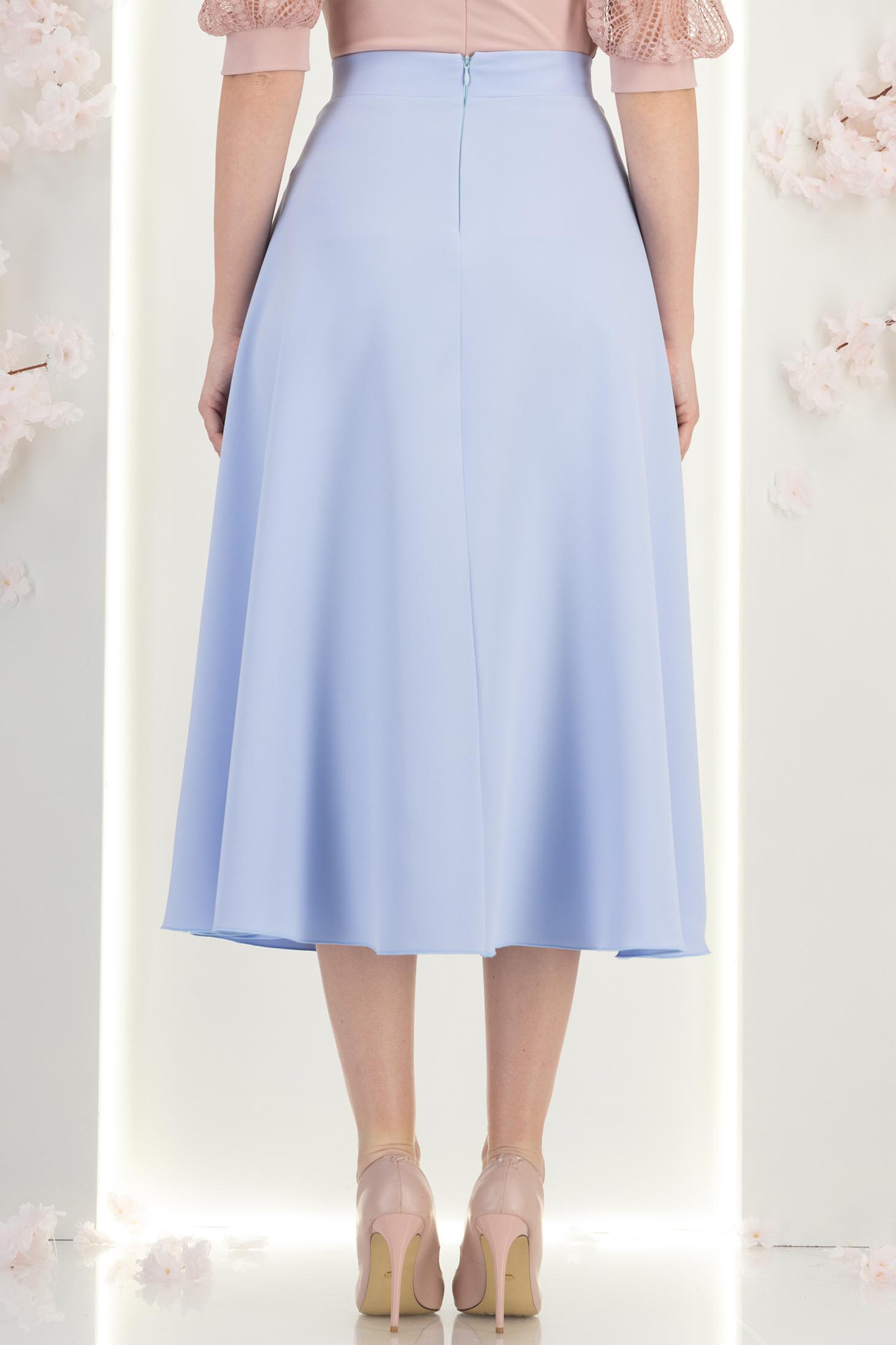 Fusta din stofa albastru deschis  midi in clos - StarShinerS 5 - StarShinerS.ro