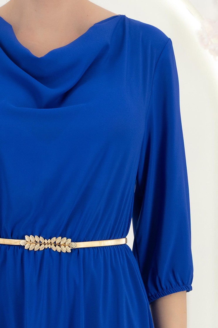 Rochie din voal albastra midi in clos cu elastic in talie si decolteu cazut - StarShinerS 4 - StarShinerS.ro