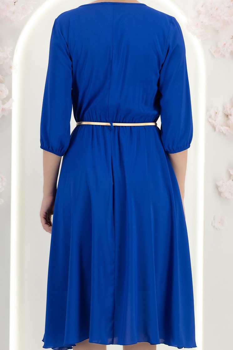 Rochie din voal albastra midi in clos cu elastic in talie si decolteu cazut - StarShinerS 6 - StarShinerS.ro