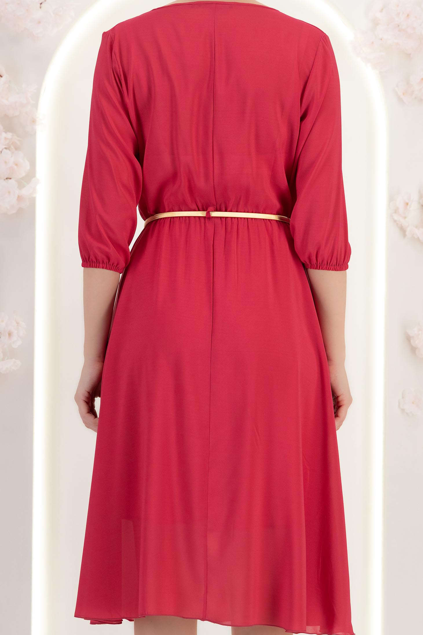 Rochie din voal fuchsia midi in clos cu elastic in talie si decolteu cazut - StarShinerS 6 - StarShinerS.ro