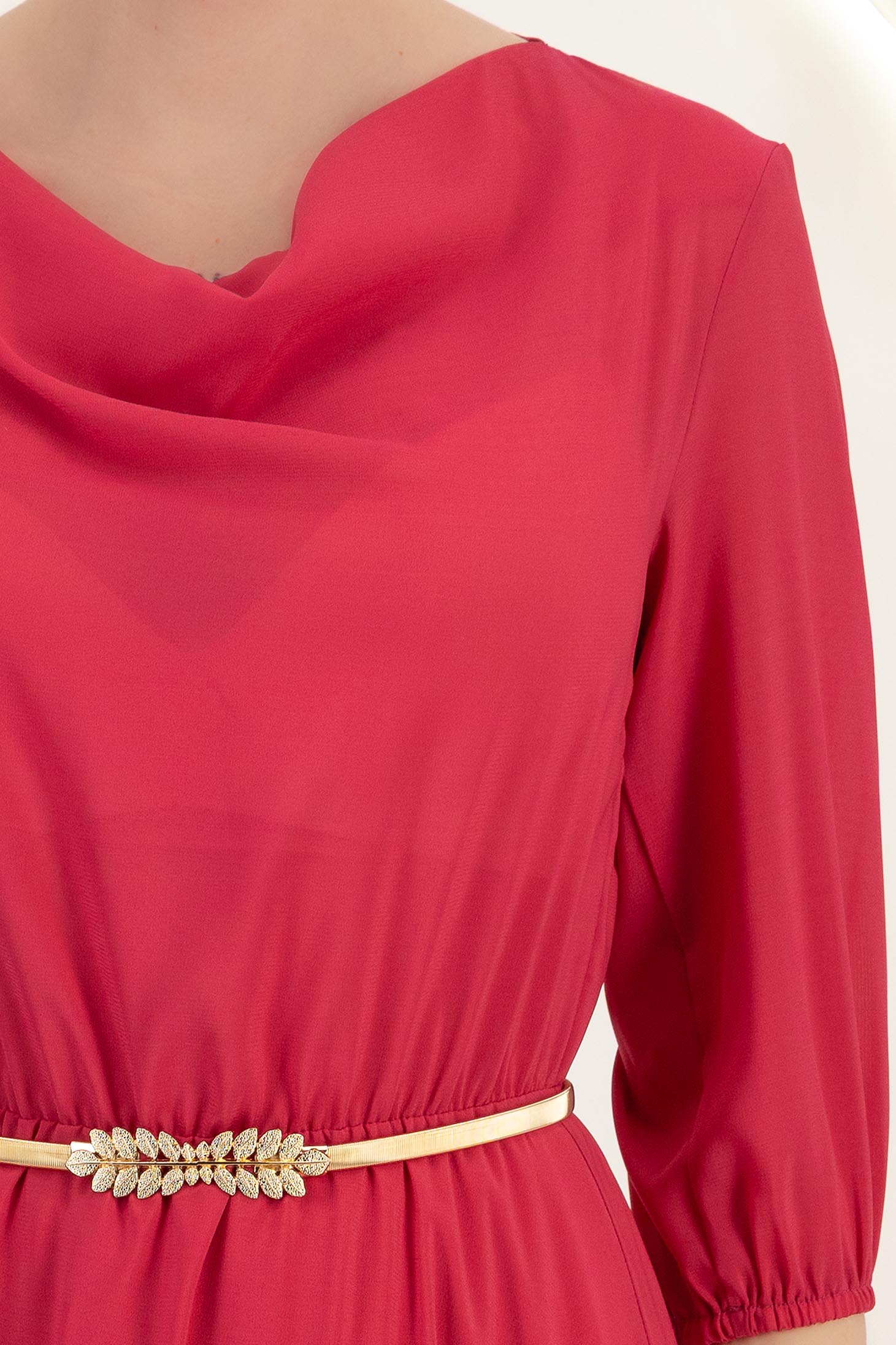 Rochie din voal fuchsia midi in clos cu elastic in talie si decolteu cazut - StarShinerS 4 - StarShinerS.ro