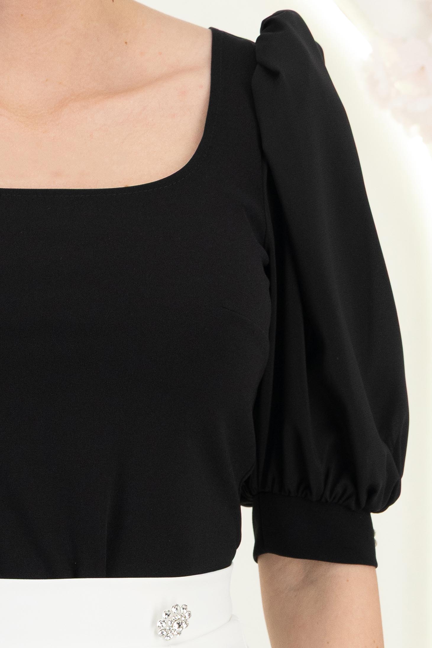 Bluza din crep neagra mulata cu maneci din voal si nasturi decorativi- StarShinerS 5 - StarShinerS.ro