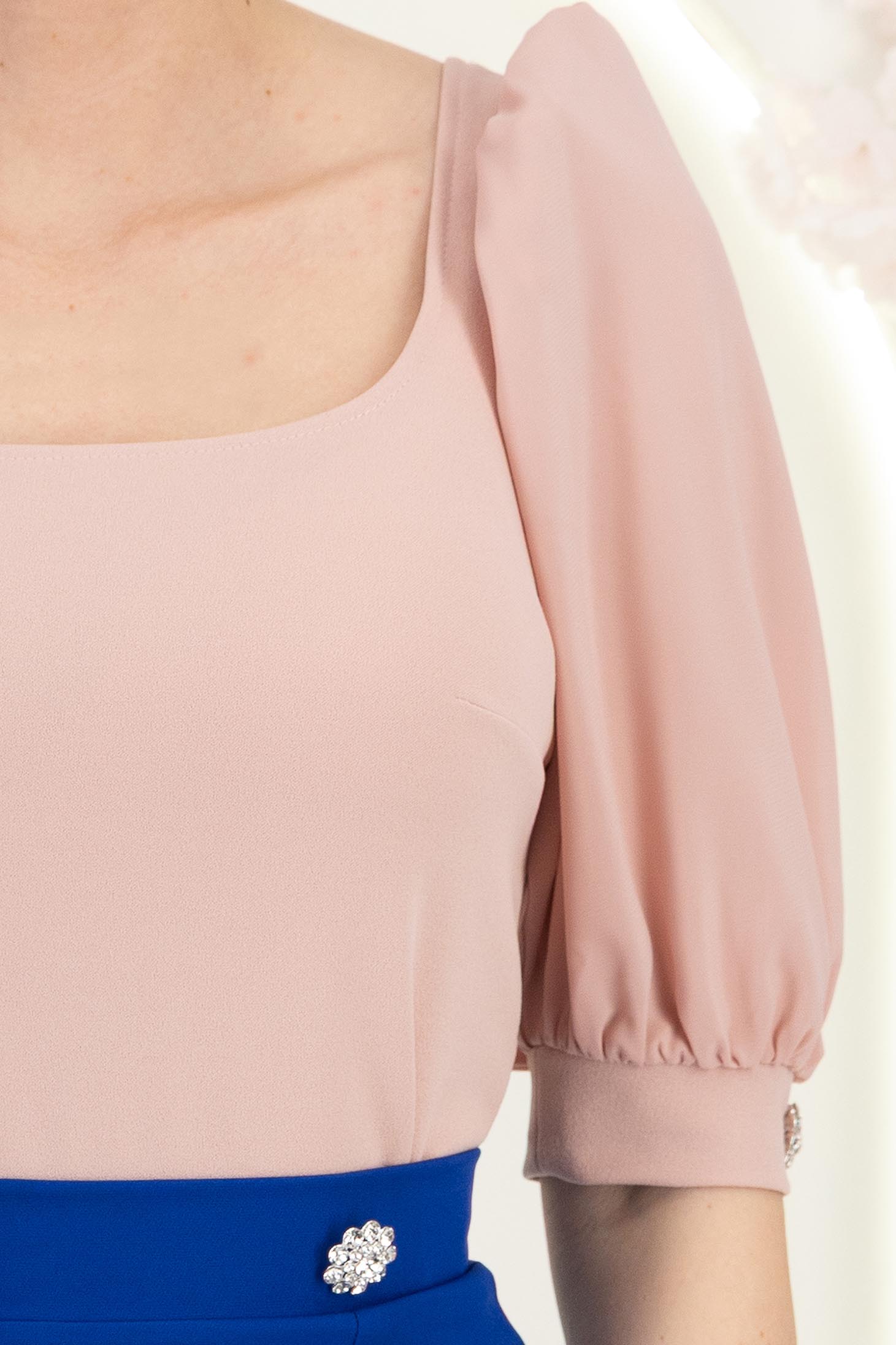 Bluza din crep roz pudra mulata cu maneci din voal si nasturi decorativi- StarShinerS 4 - StarShinerS.ro