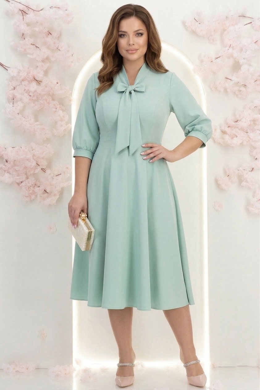 Rochie din voal mint midi in clos cu guler tip esarfa - StarShinerS 2 - StarShinerS.ro