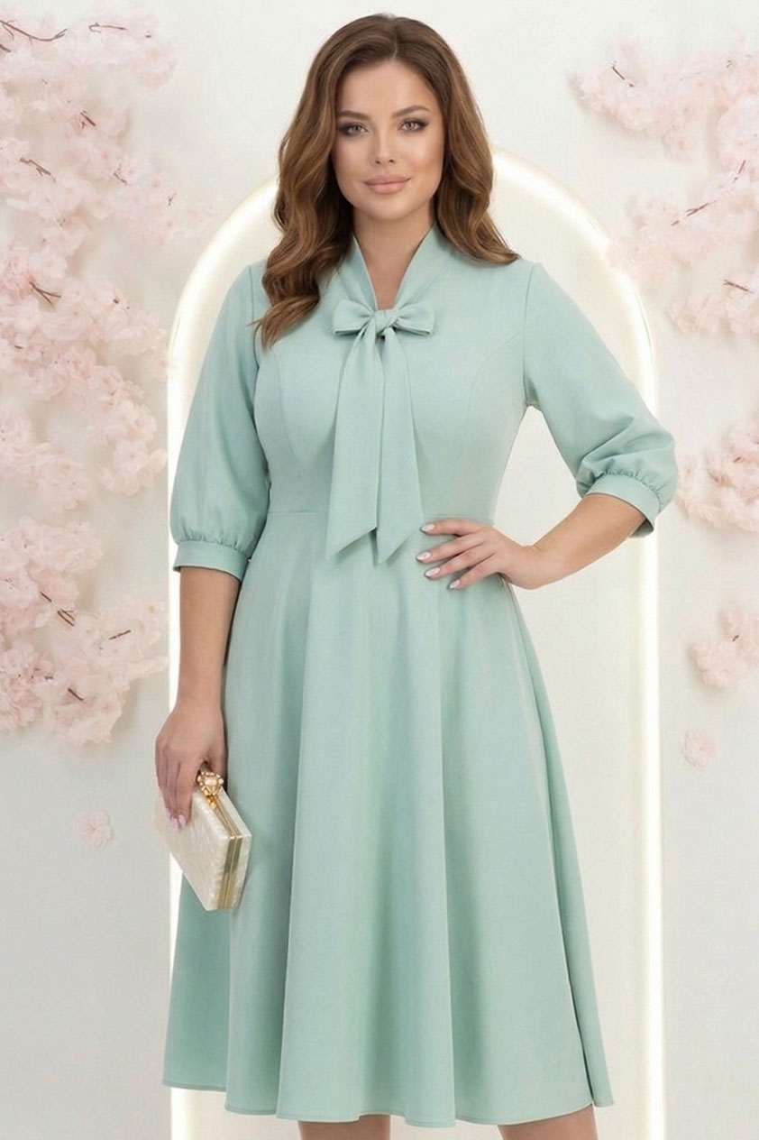 Rochie din voal mint midi in clos cu guler tip esarfa - StarShinerS 1 - StarShinerS.ro