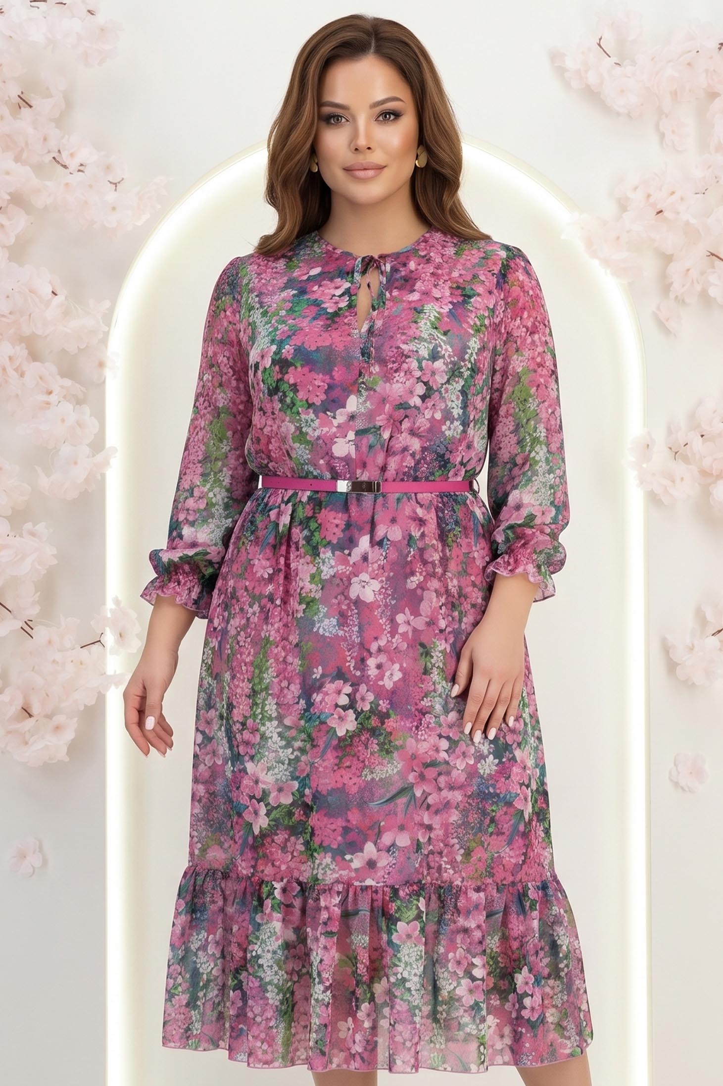Rochie zmeura midi in clos cu elastic in talie si curea detasabila - StarShinerS 1 - StarShinerS.ro