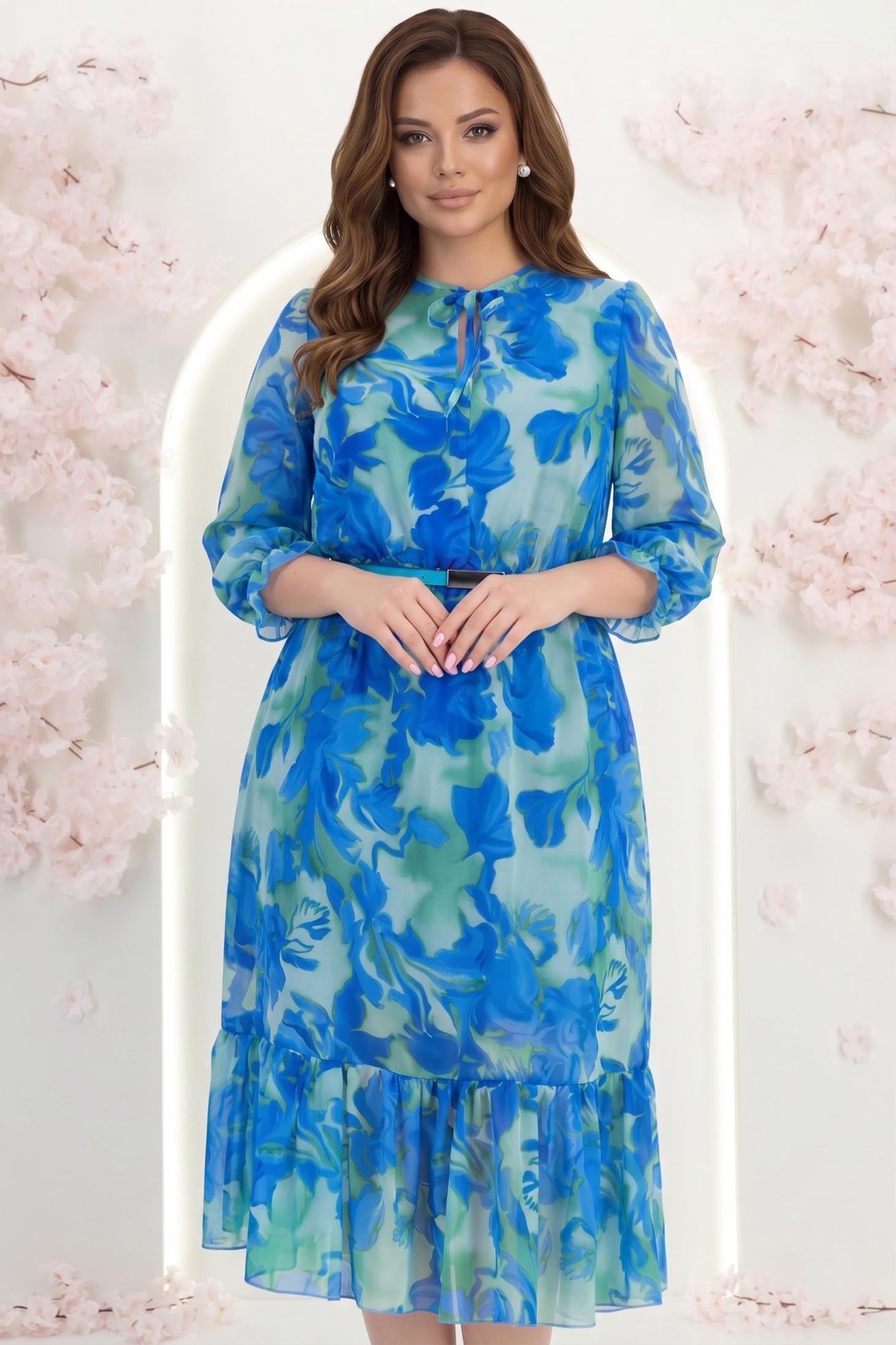 Rochie albastra midi in clos cu elastic in talie si curea detasabila - StarShinerS 1 - StarShinerS.ro