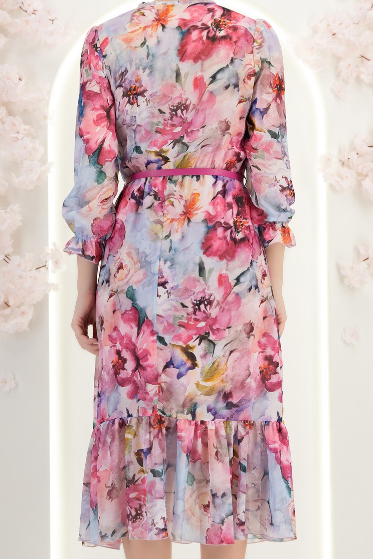 Pink ruha - StarShinerS harang alakú gumirozott derékrésszel midi viszkóz 6 - StarShinerS.hu