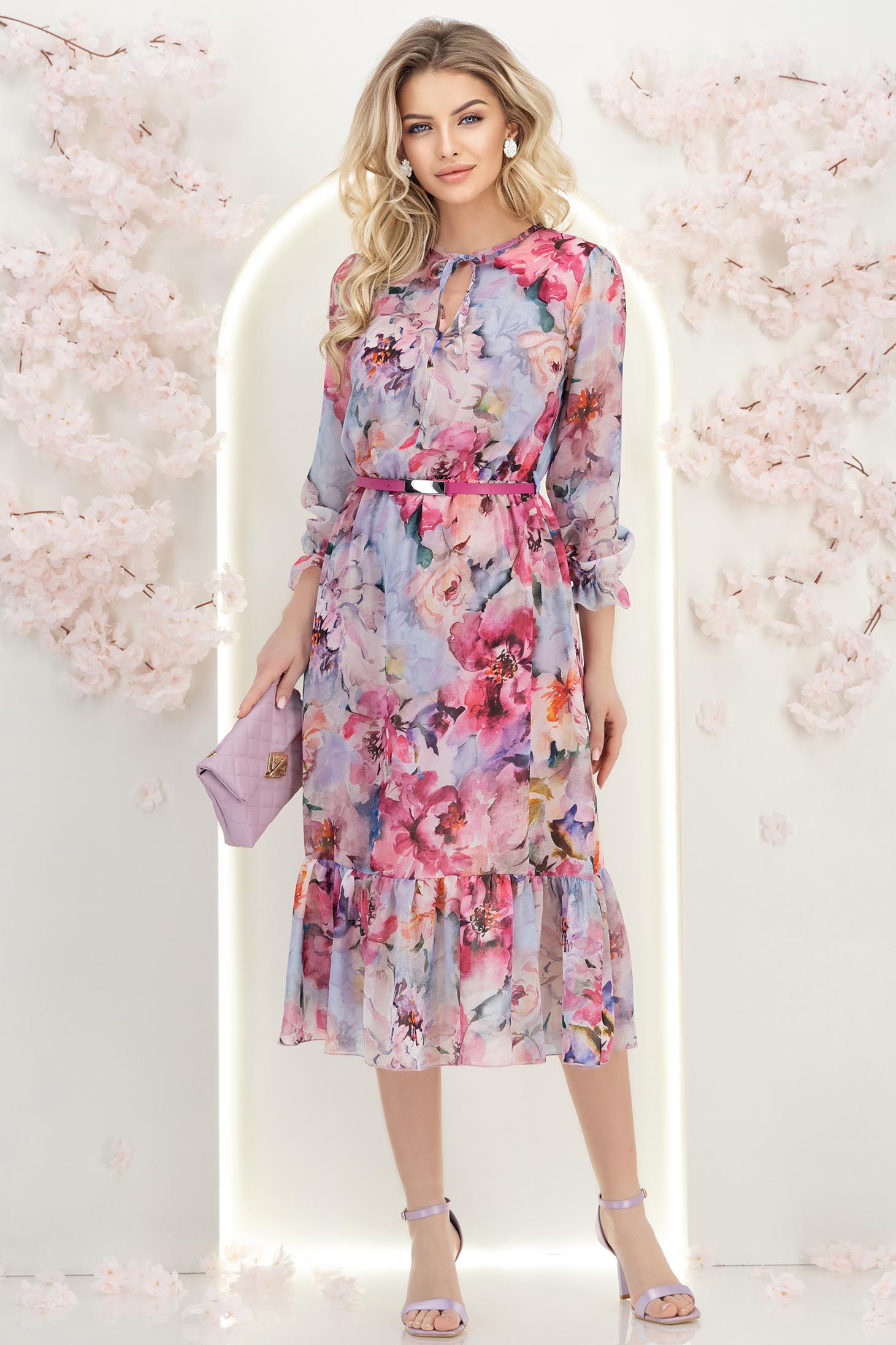 Pink ruha - StarShinerS harang alakú gumirozott derékrésszel midi viszkóz 3 - StarShinerS.hu