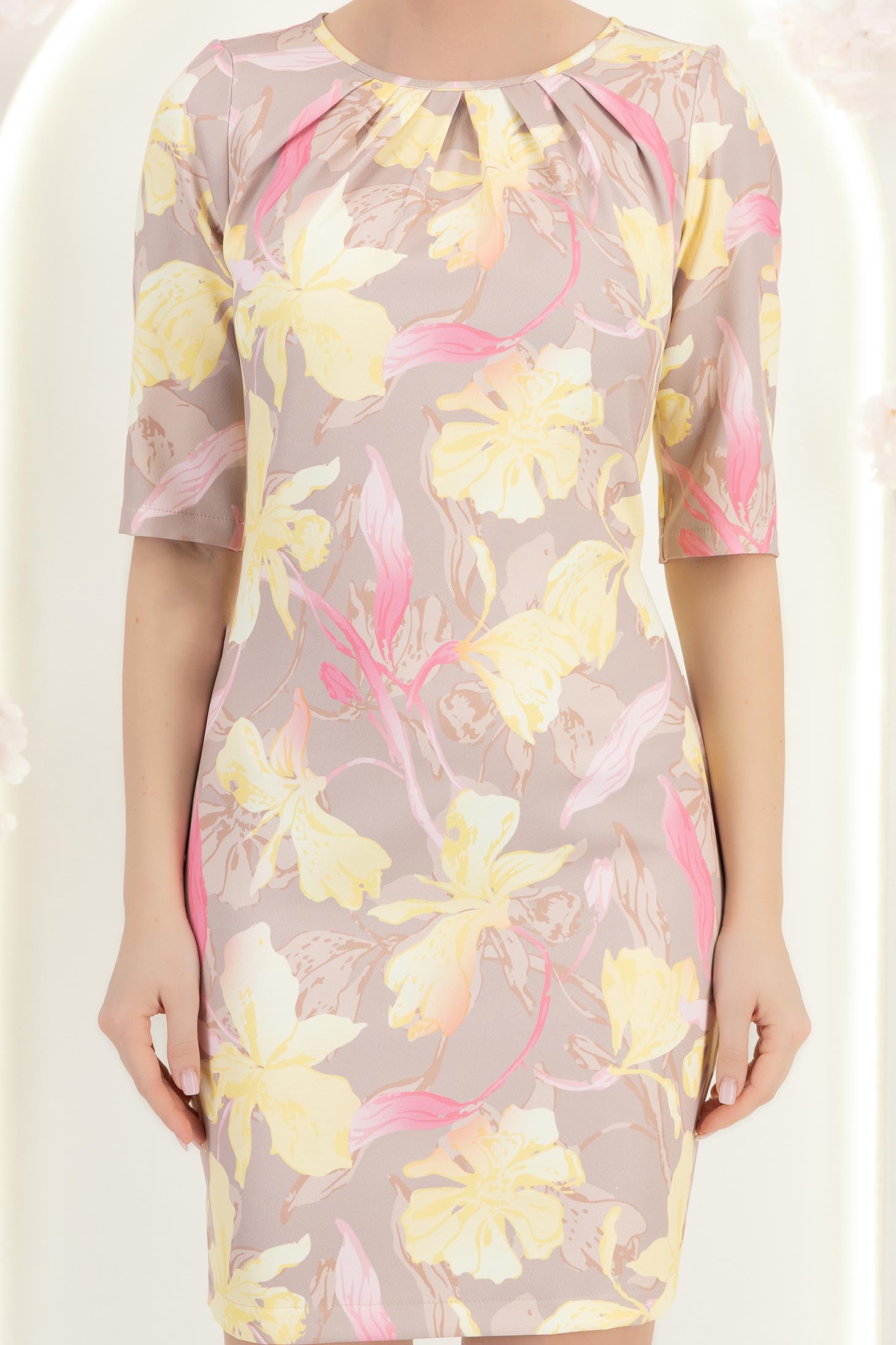 Sárga ruha - StarShinerS rövid egyenes rugalmas szövet 5 - StarShinerS.hu