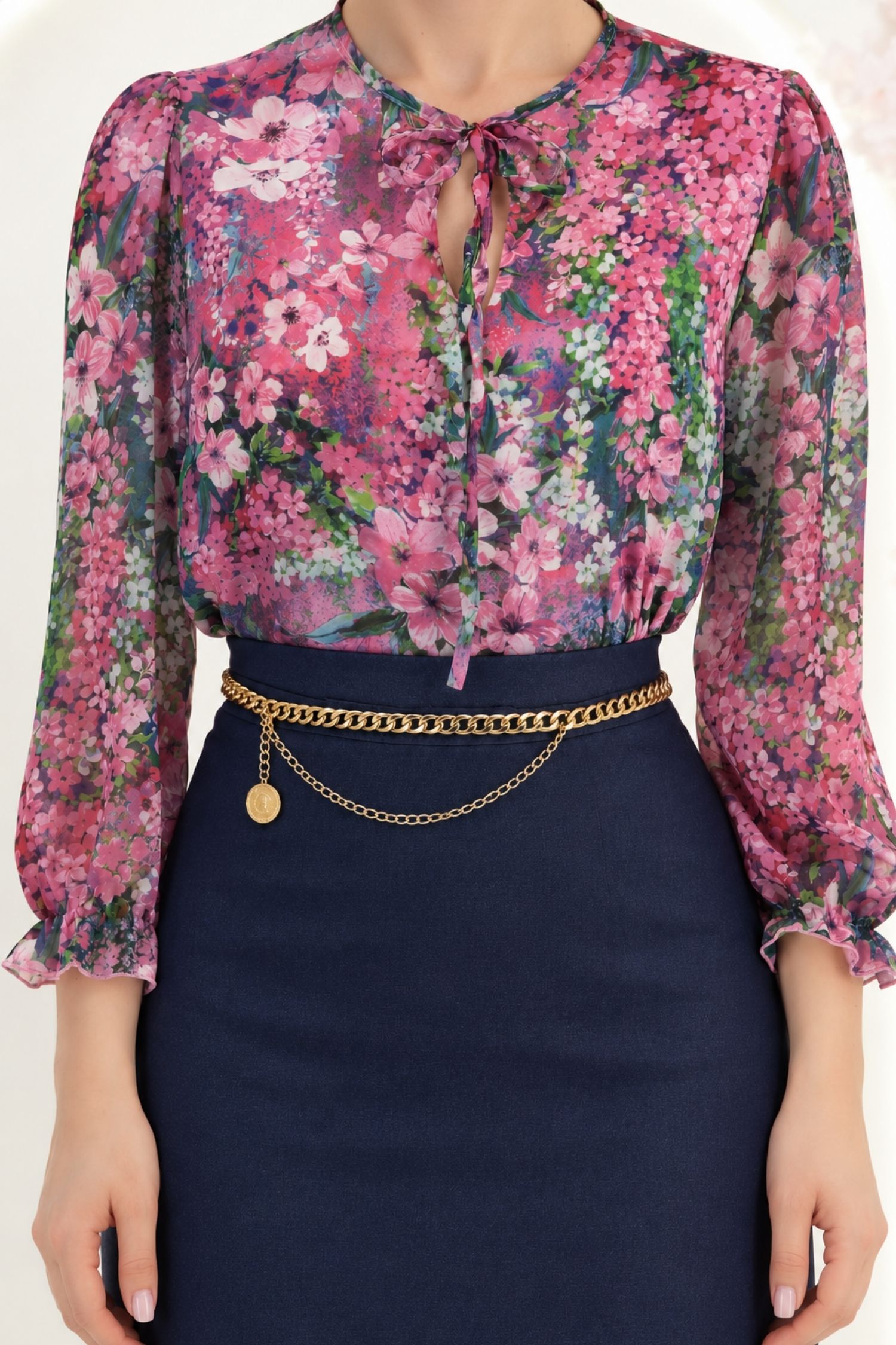 Bluza zmeura din voal larg floral 4 - StarShinerS.ro