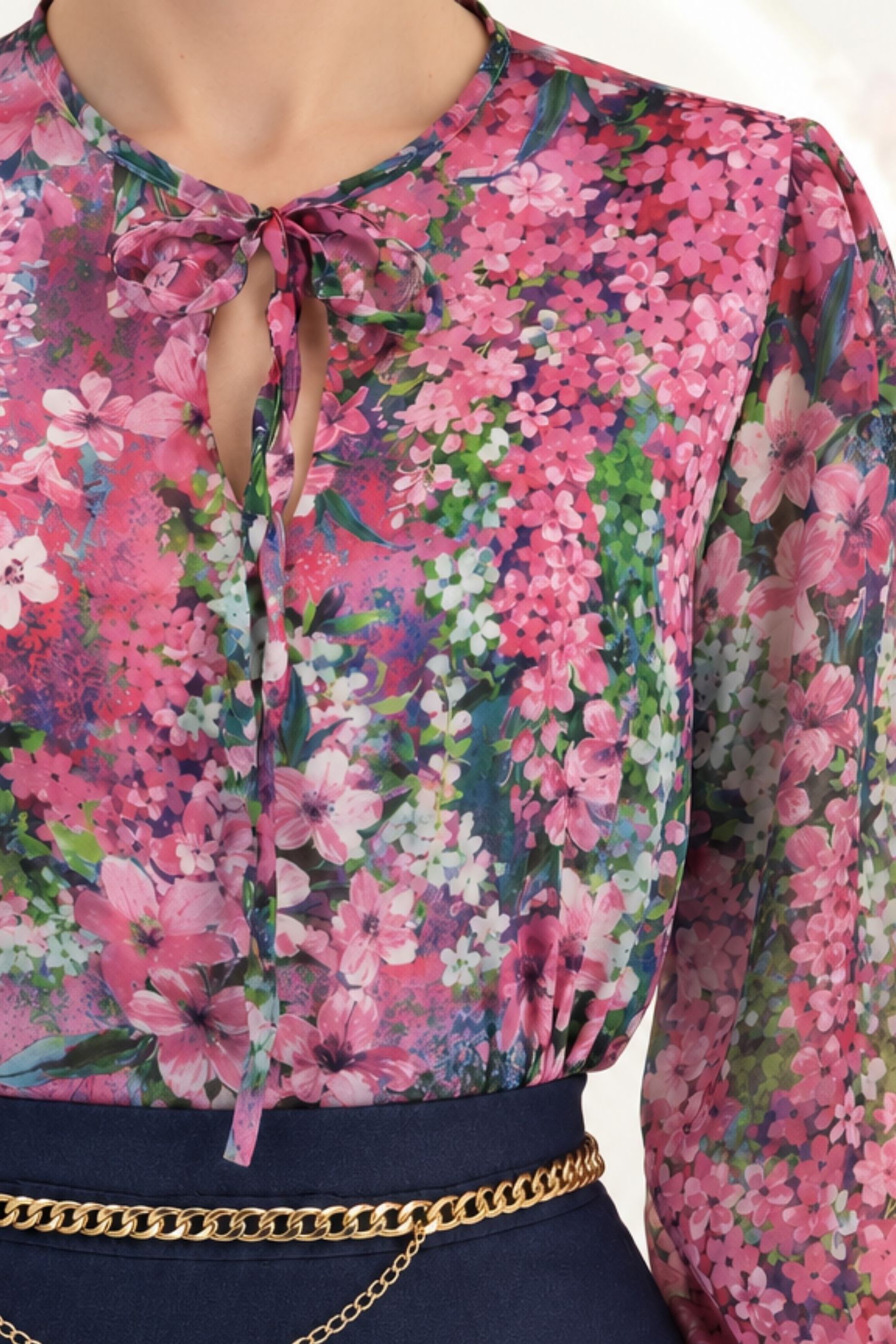Bluza zmeura din voal larg floral 3 - StarShinerS.ro