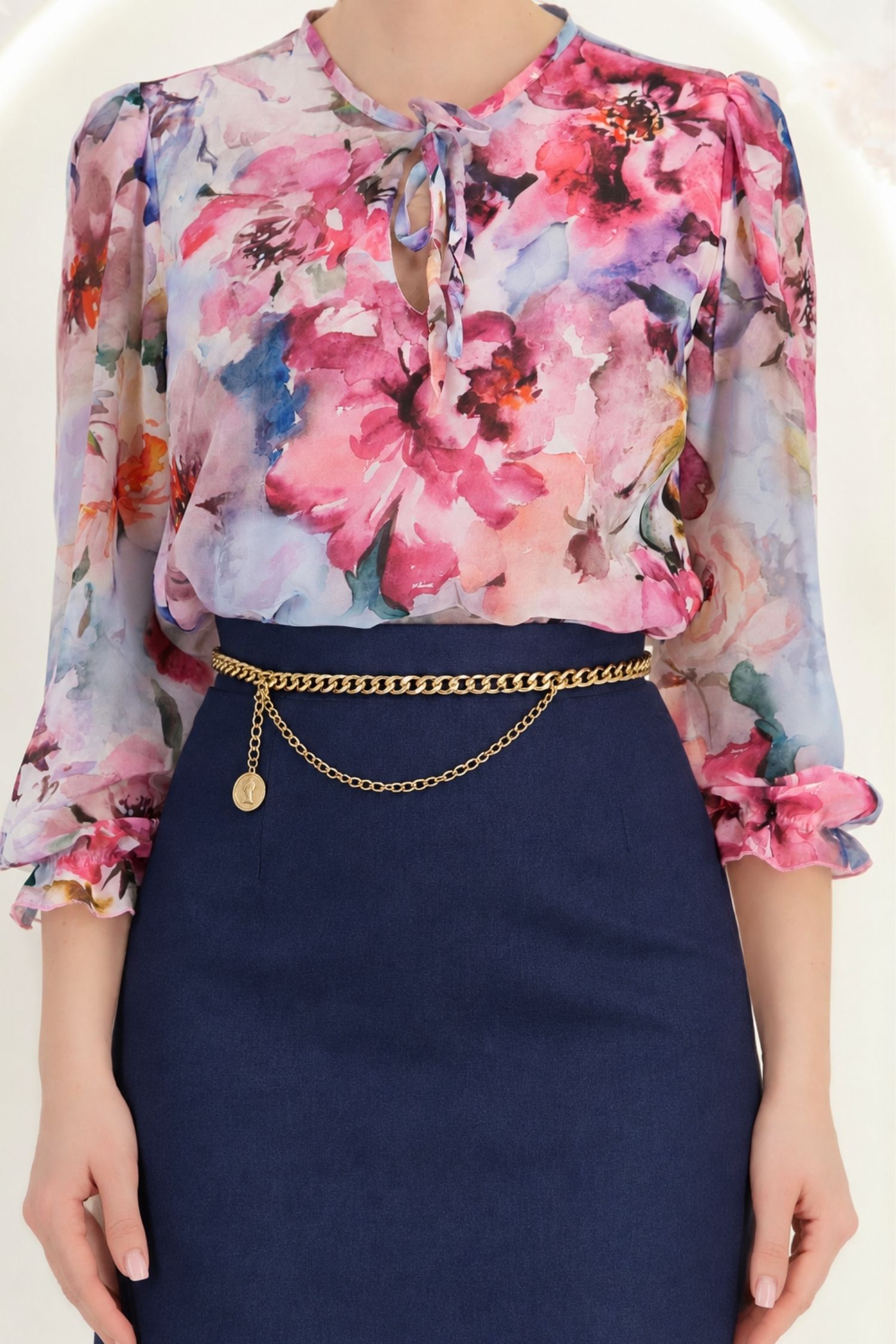 Bluza roz din voal larg floral 4 - StarShinerS.ro