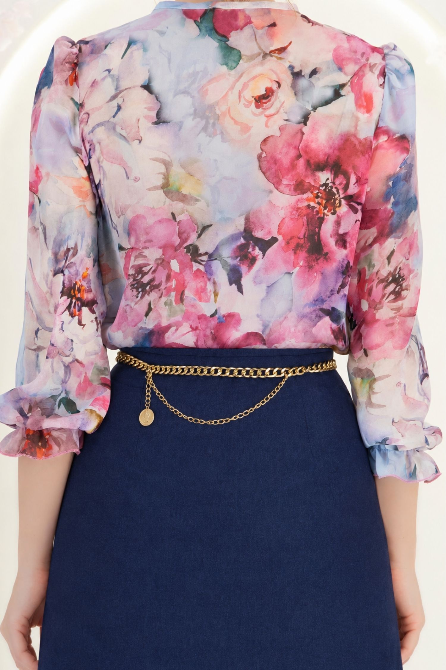 Bluza roz din voal larg floral 5 - StarShinerS.ro