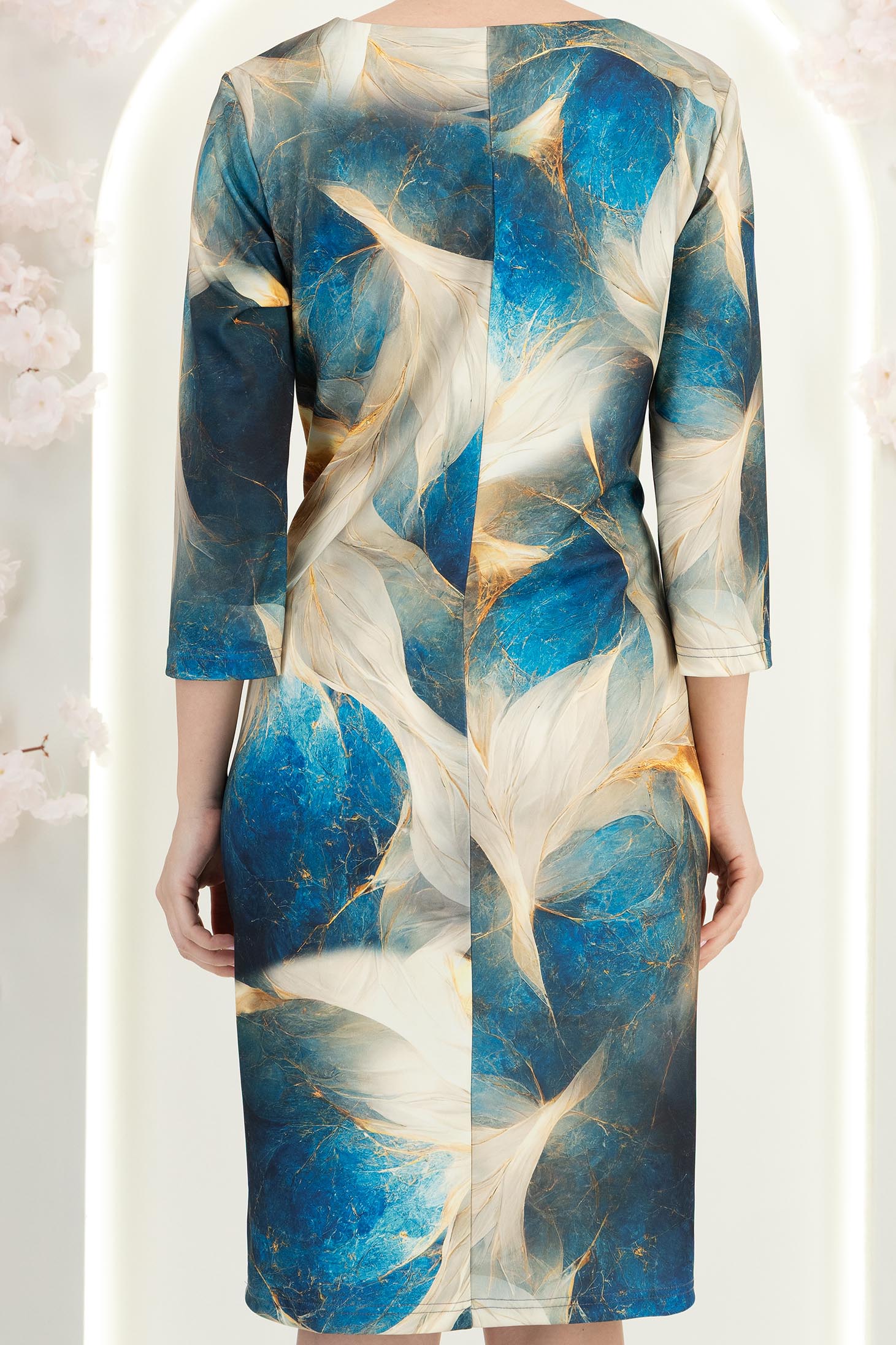 Sötétkék szövetruha, rövid, egyenes szabású, mintás - StarShinerS 6 - StarShinerS.hu